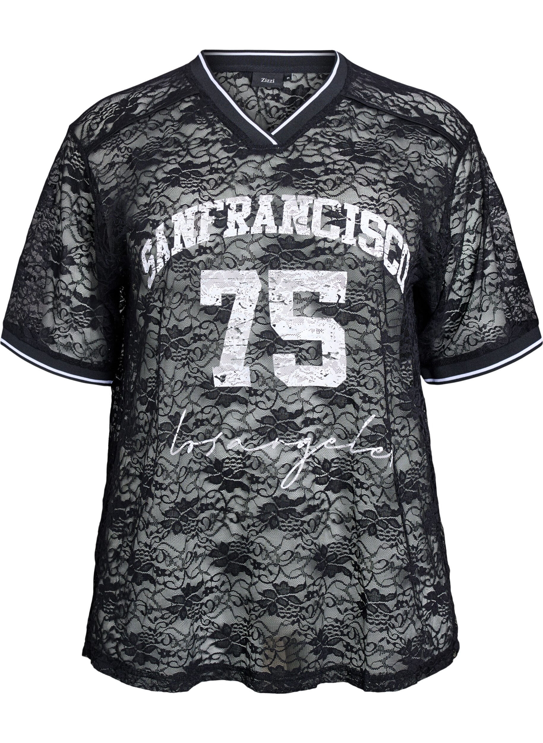 ZizziSportliches Spitzen-T-Shirt mit lockerer Passform, Schwarz, Packshot image number 0