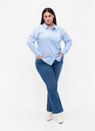 Gestreiftes Hemd aus Baumwollmischung, Blue w. White Stripe, Model image number 2
