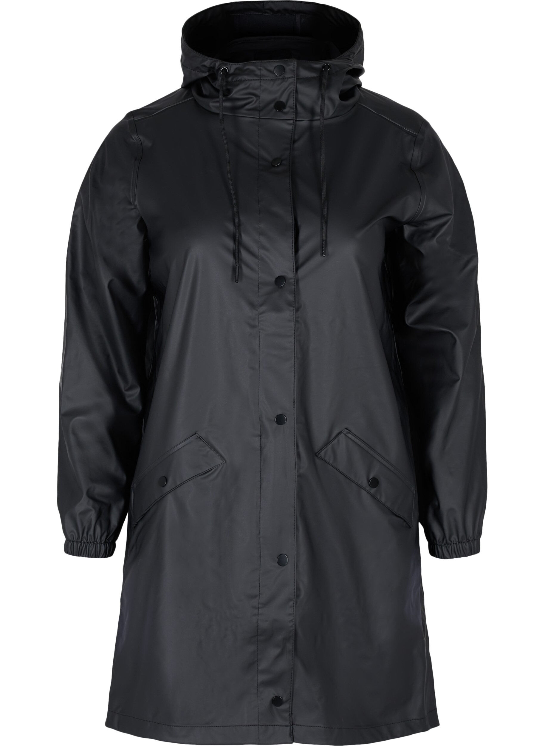 ZizziRegenjacke mit Kapuze und Knopfverschluss, Black, Packshot image number 0