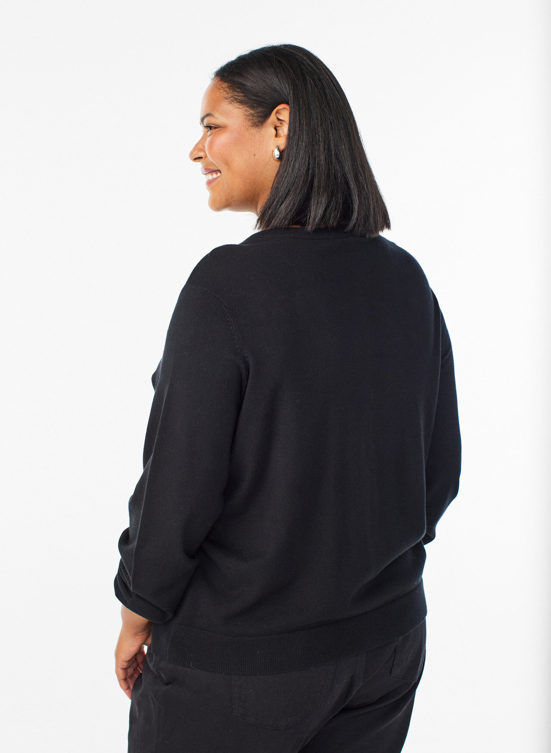 ZizziCardigan mit perlenbestickten Schleifen und Druckkn&ouml;pfen, Schwarz, Model image number 2