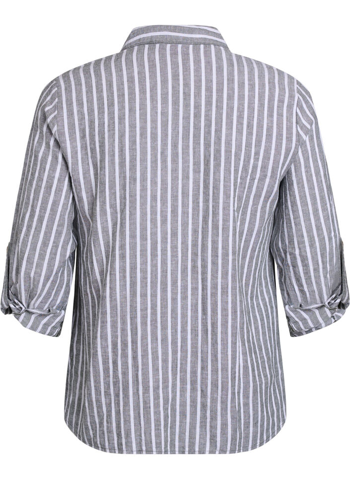 Bluse aus Leinen und Viskose mit 3/4-&Auml;rmeln, Gr&uuml;n, Packshot image number 1