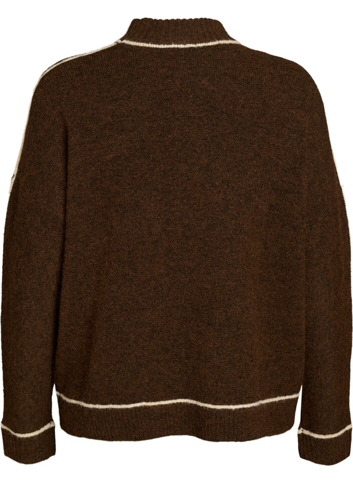 Strickpullover mit Rollkragen und Kontraststreifen, Braun, Packshot image number 1