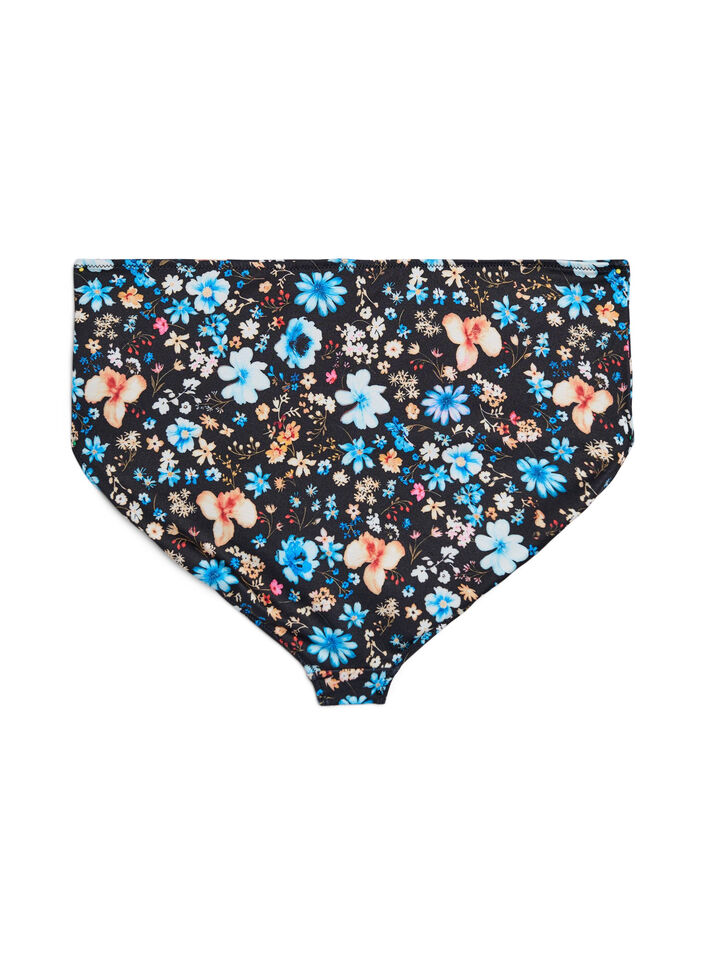 Hoch taillierte Bikinihose mit floralem Muster, Blau, Packshot image number 1