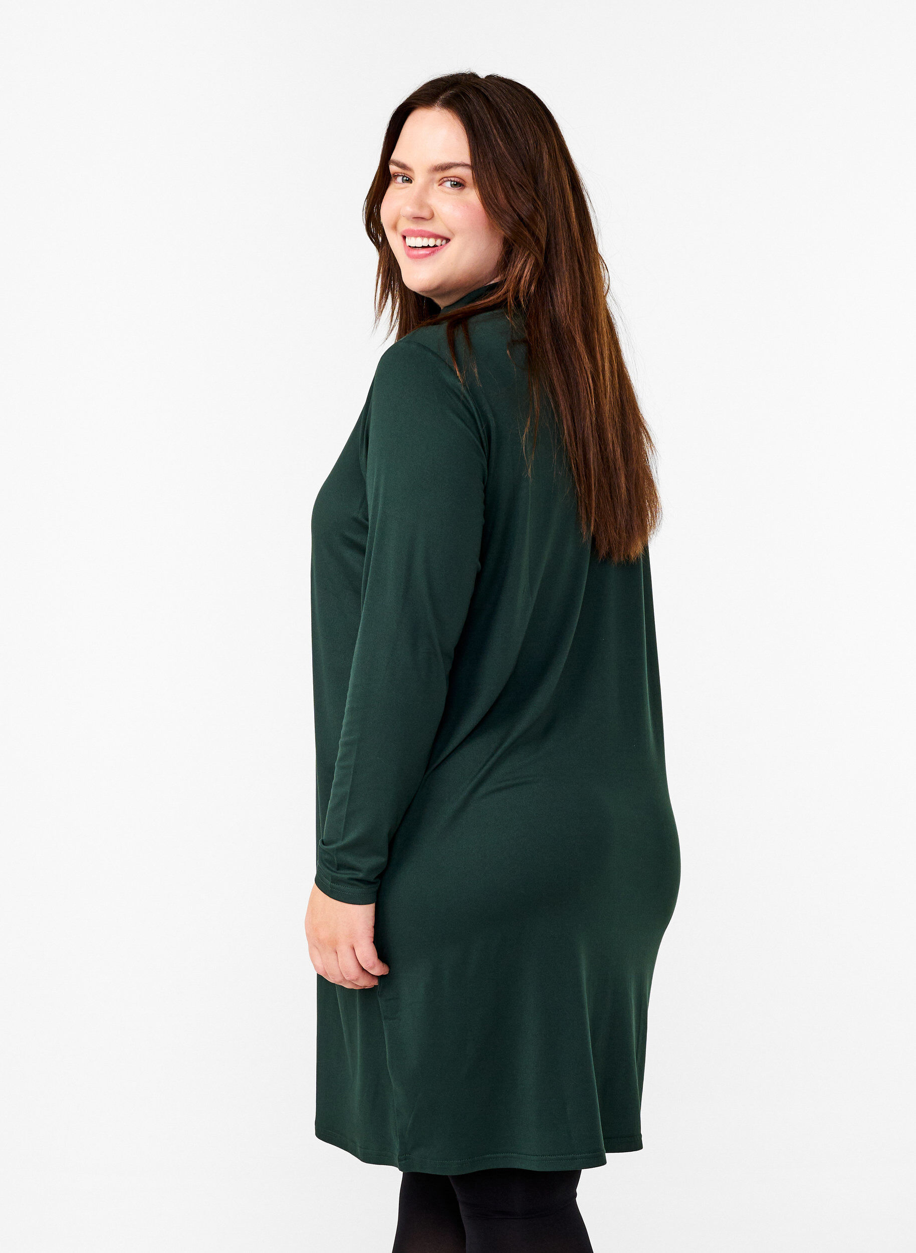 ZizziFLASH &ndash; Lang&auml;rmeliges Kleid mit Rollkragen, Gr&uuml;n, Model image number 2