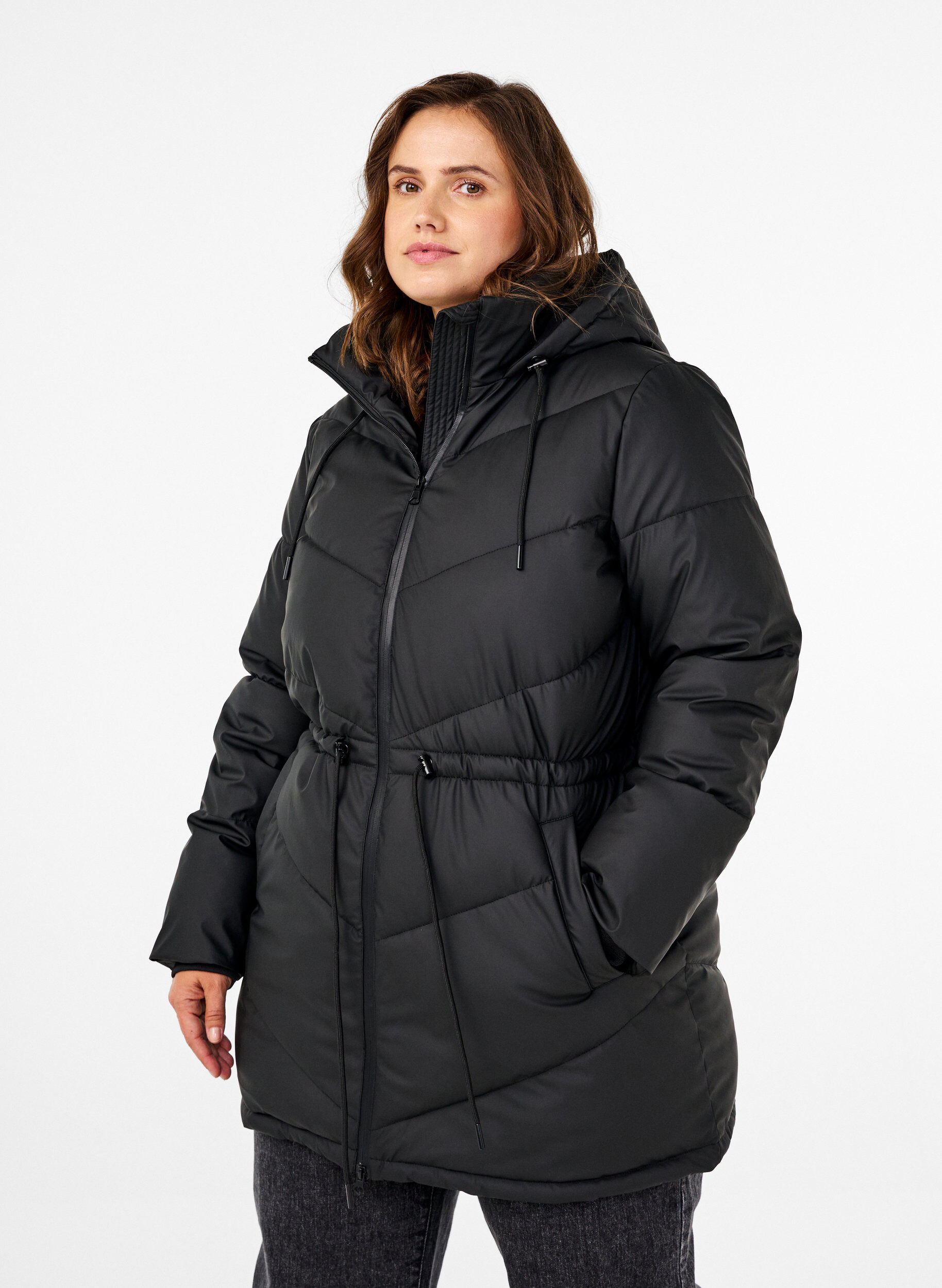 ZizziWasserabweisende Steckenjacke mit Kapuze, Schwarz, Model image number 0