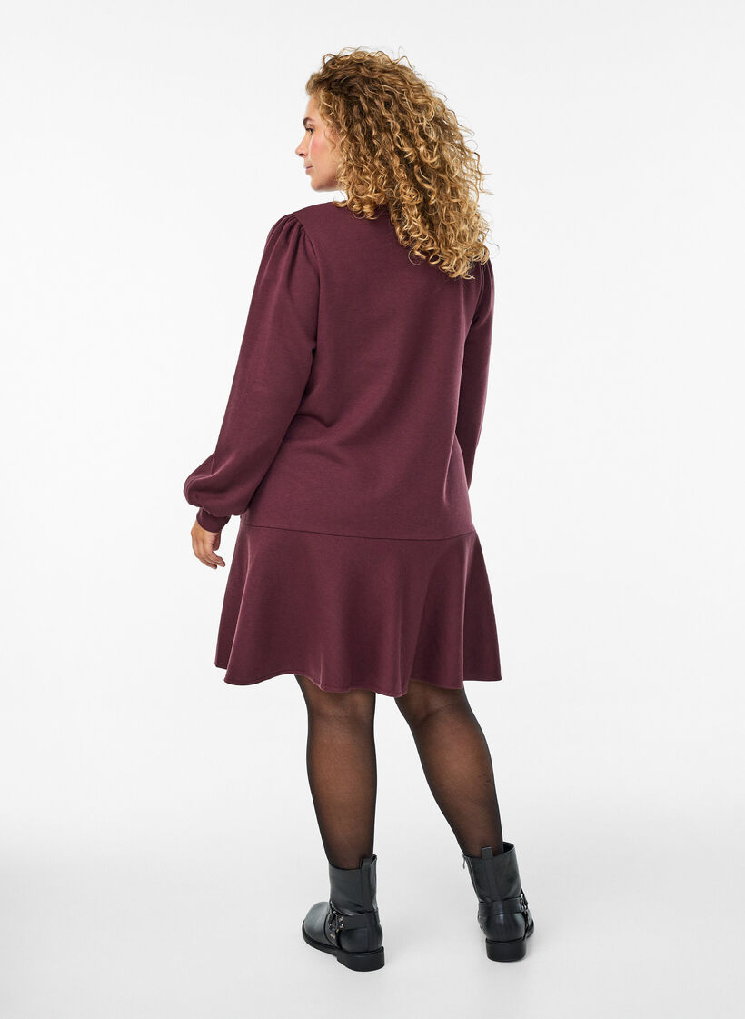 Kurzes Sweatkleid mit Rüschendetail, Dunkles Bordeaux, Model image number 2