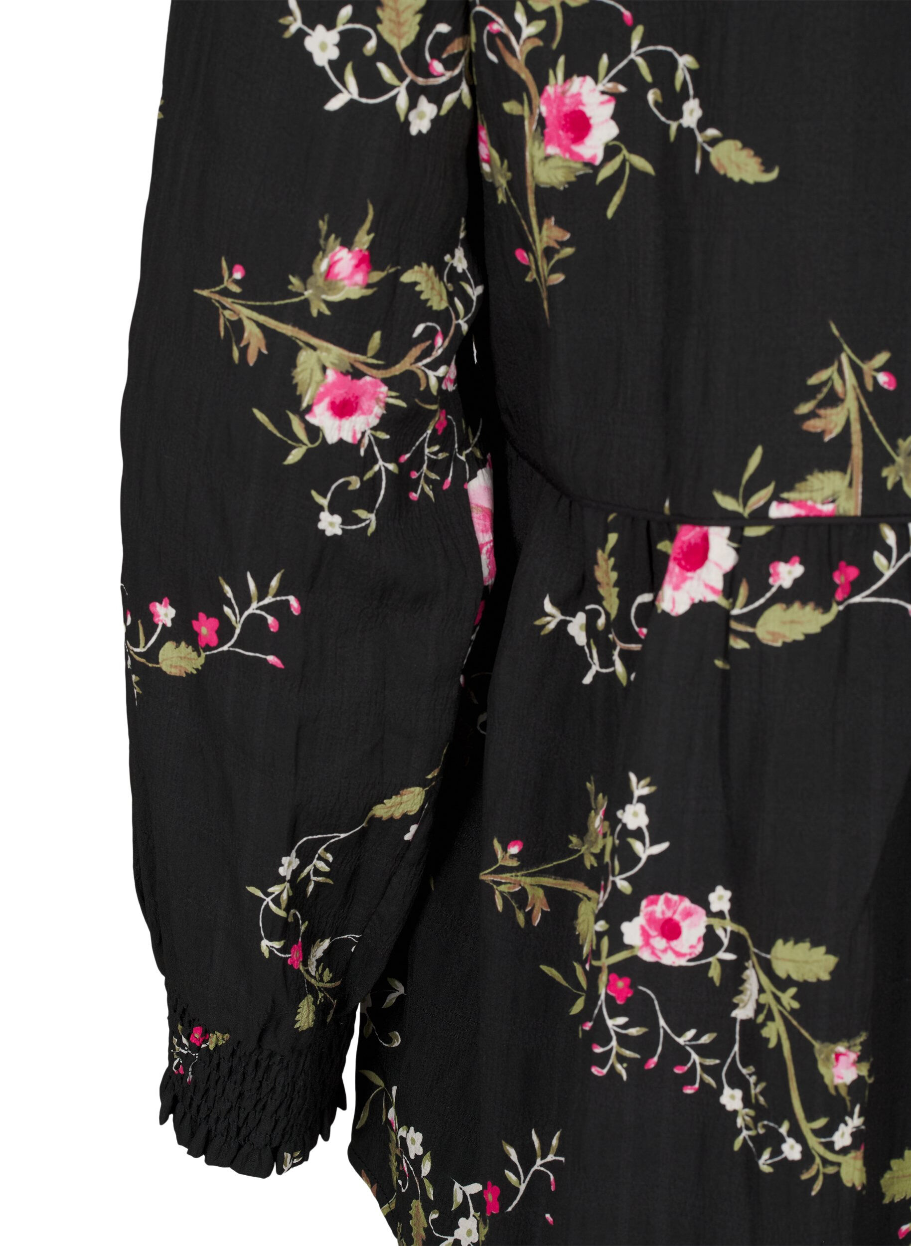 ZizziLang&auml;rmelige Bluse mit gebl&uuml;mtem Muster, Schwarz, Packshot image number 3