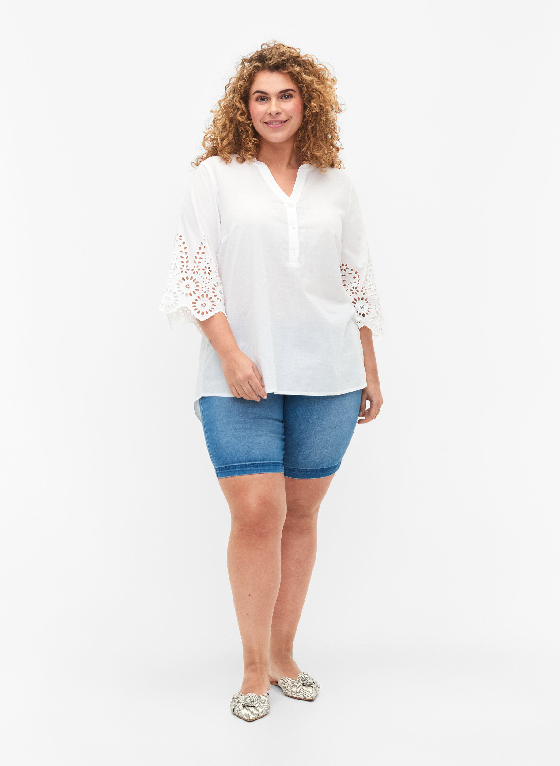 ZizziBluse mit Spitzenbesatz und 3/4-&Auml;rmeln, Bright White, Model image number 2