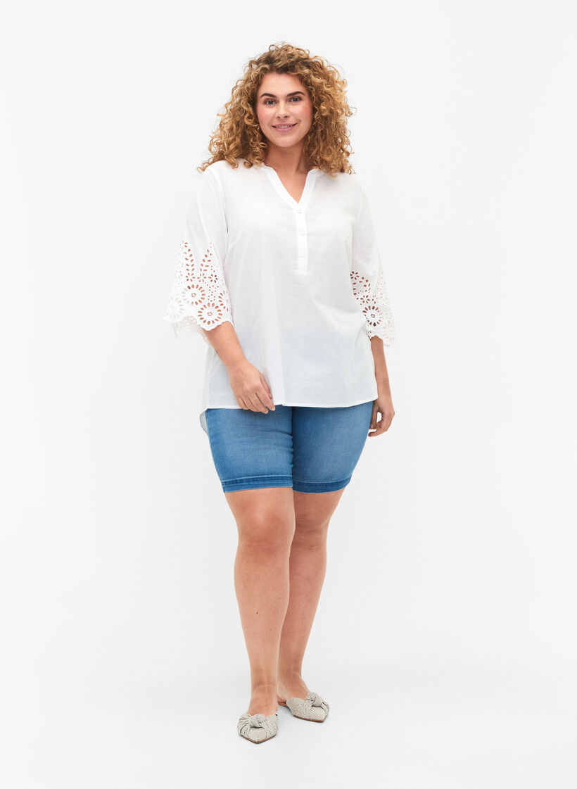 Bluse mit Spitzenbesatz und 3/4-Ärmeln, Bright White, Model image number 2