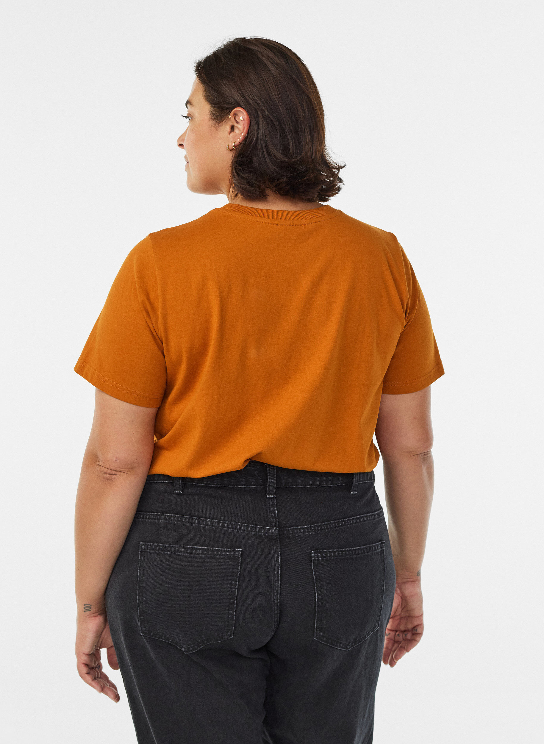 ZizziBasic-T-Shirt aus Baumwolle mit Rundhalsausschnitt, Orange, Model image number 2