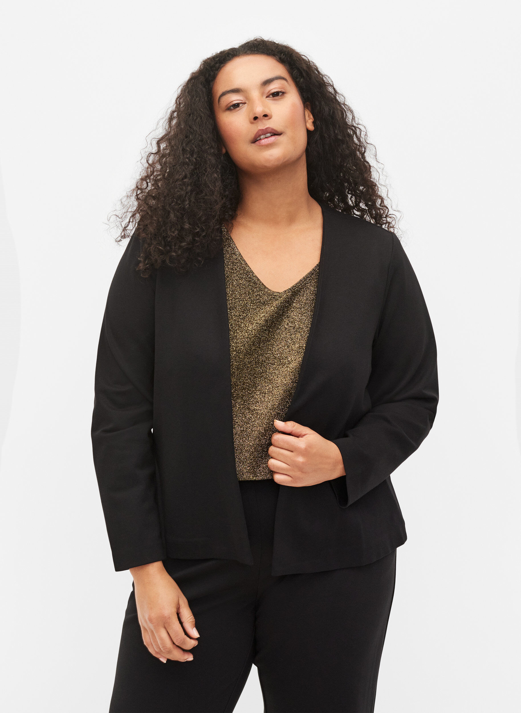 ZizziEinfarbiger kurzer offener Blazer, Black, Model image number 0