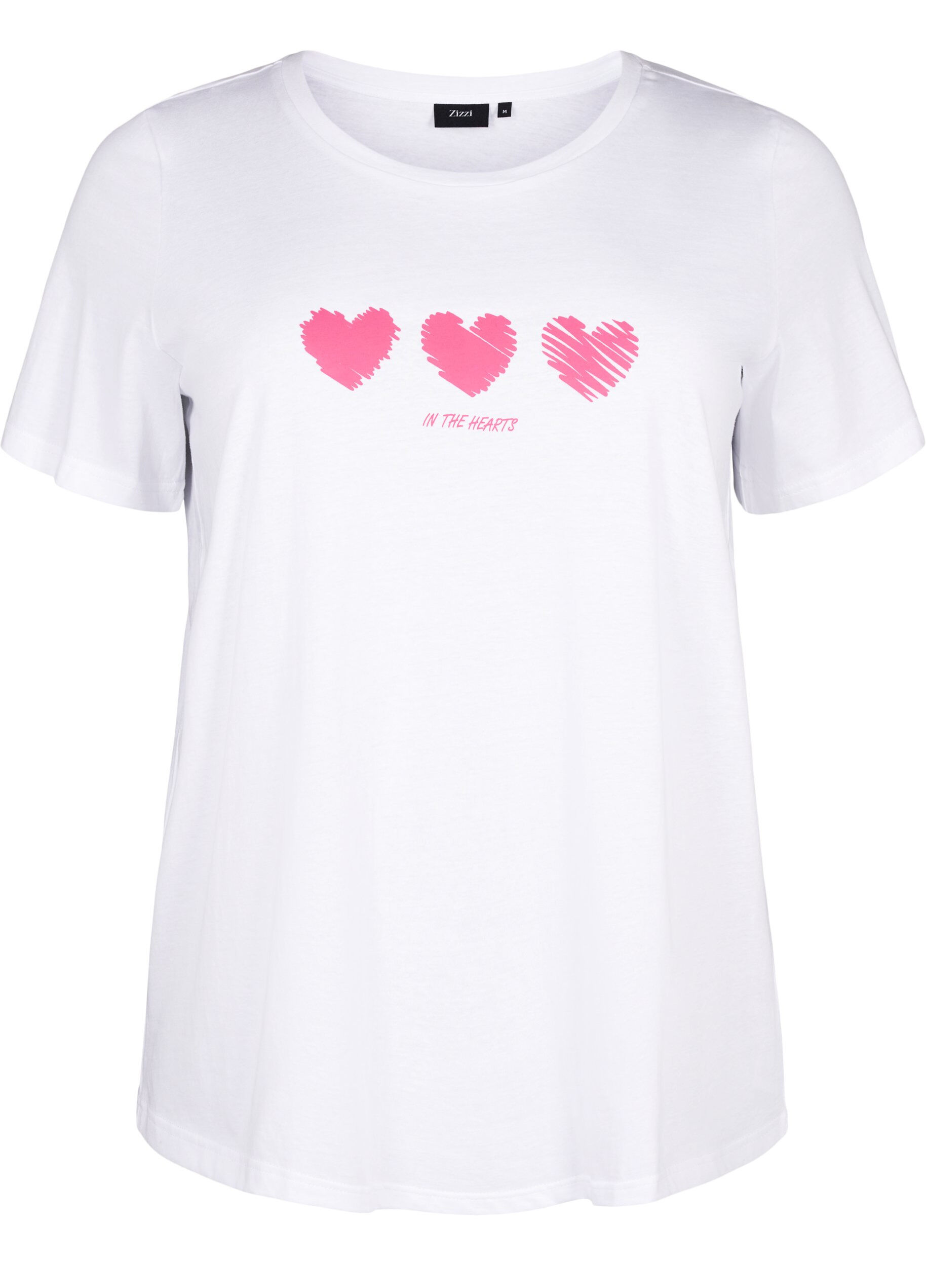 ZizziT-Shirt aus Baumwolle mit Rundhalsausschnitt und Aufdruck, B. White W. Hearts, Packshot image number 0