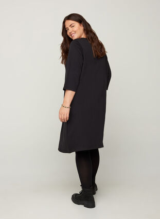 Sweatkleid aus Baumwolle mit Taschen und A-Linie, Black, Model image number 1