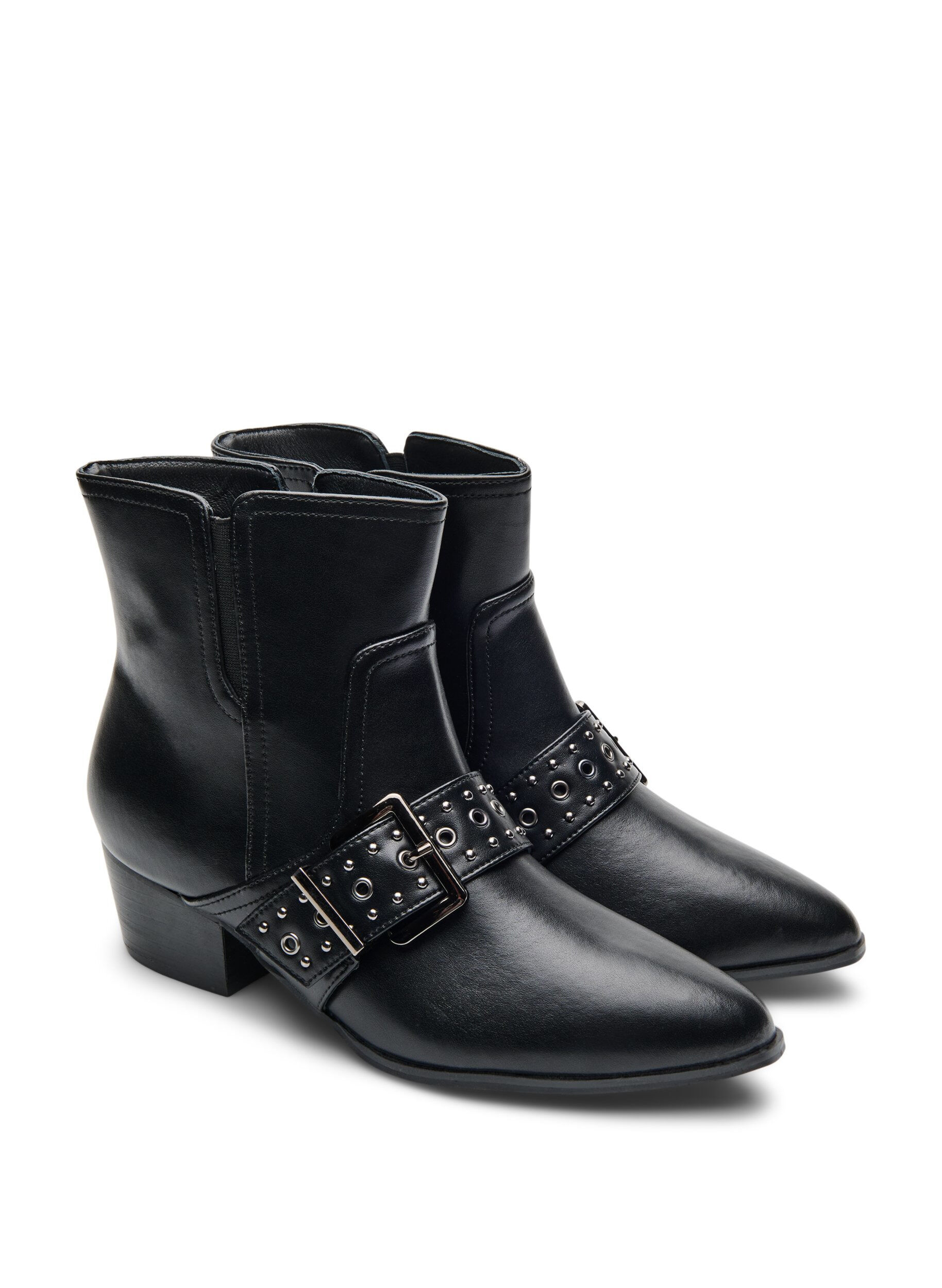 ZizziKn&ouml;chelstiefel aus Leder mit Riemen und Nieten, Schwarz, Packshot image number 1
