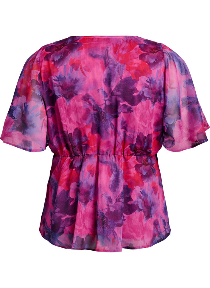 Geblümte Chiffonbluse mit kurzen Ärmeln, Rot, Packshot image number 1