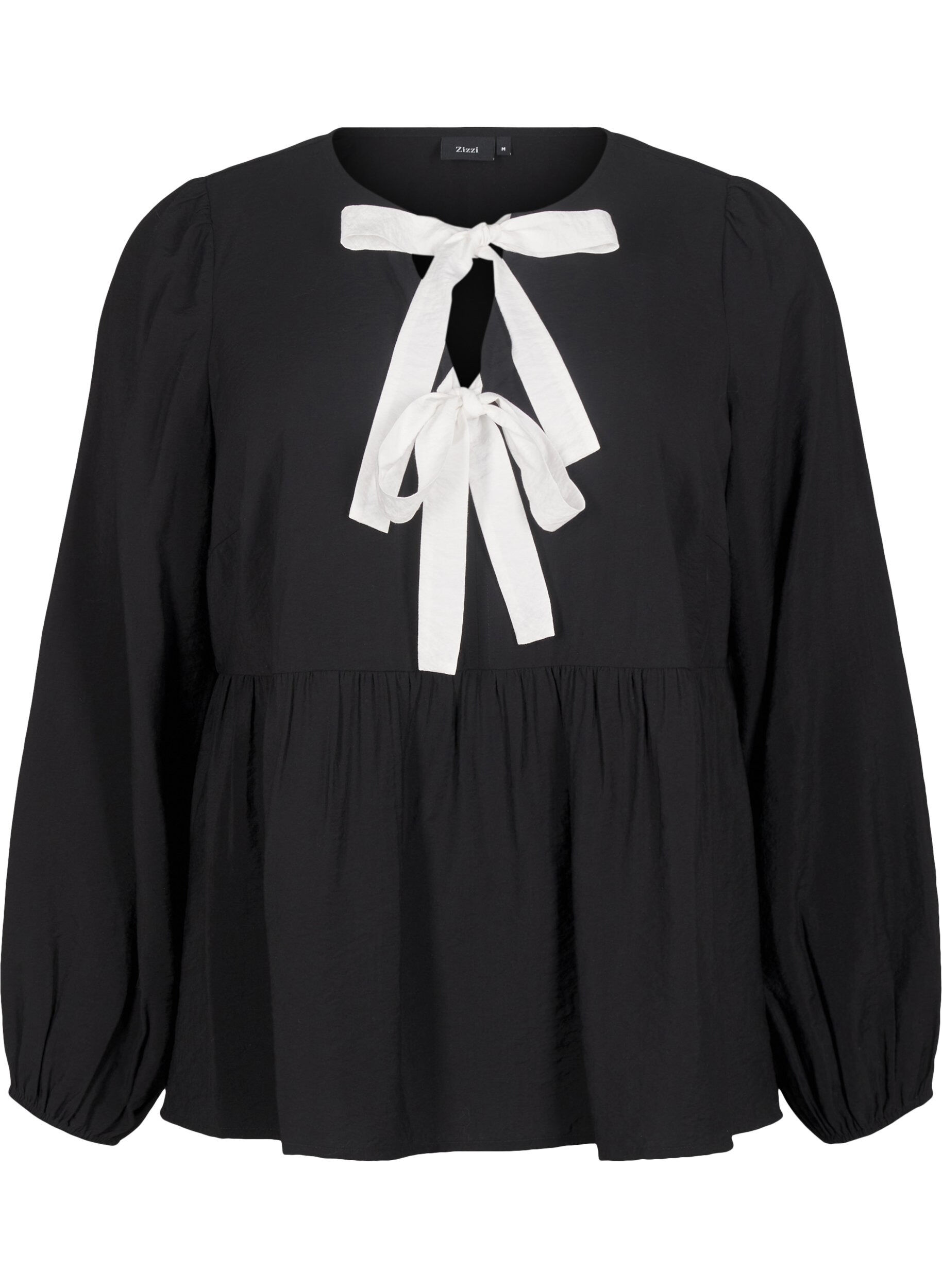 ZizziBluse aus Viskose mit Schleifen und langen &Auml;rmeln, Black White Bow, Packshot image number 0