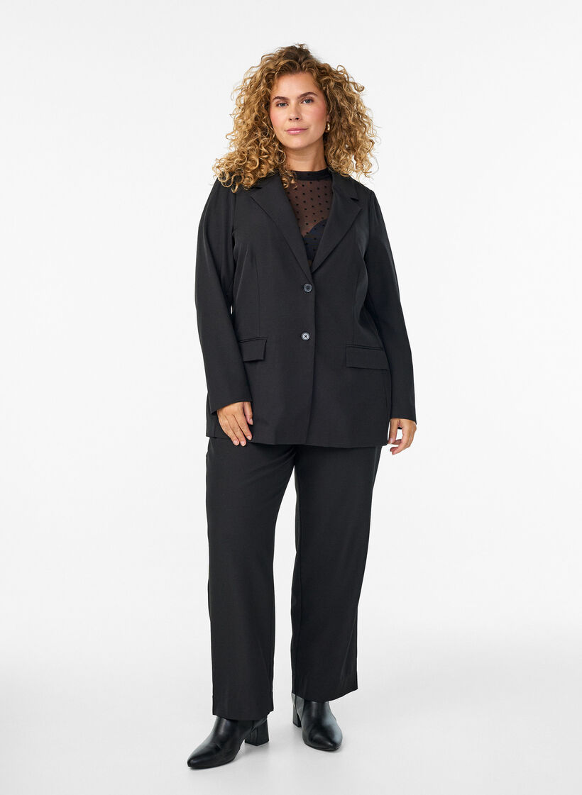 Blazer mit Taschen und Schlitzen, Schwarz, Model image number 1