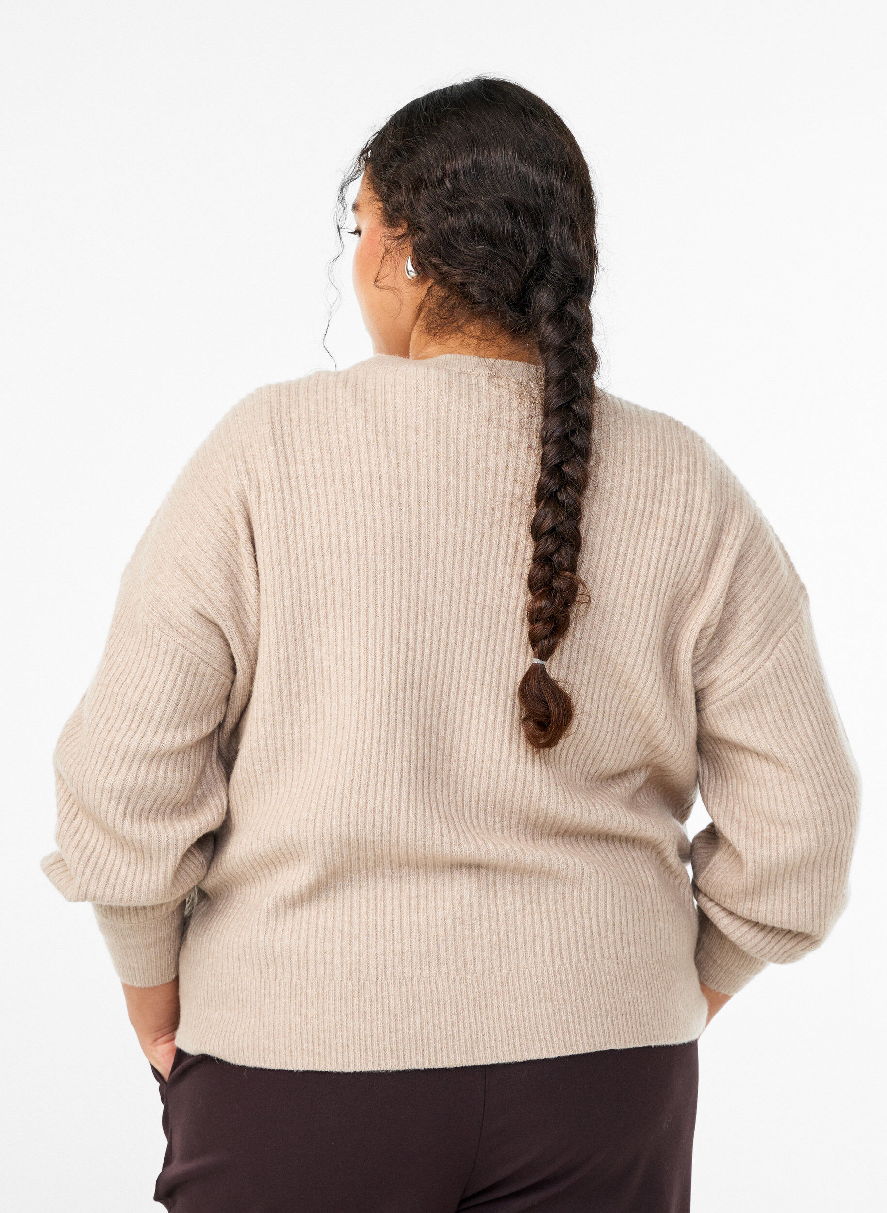 ZizziRippenstrick Strickjacke mit Kn&ouml;pfen, Beige, Model image number 2