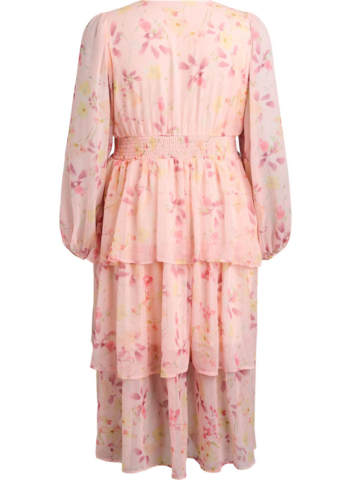 Gebl&uuml;mtes Midi-Kleid aus Chiffon mit gesmokter Taille, Orange, Packshot image number 1