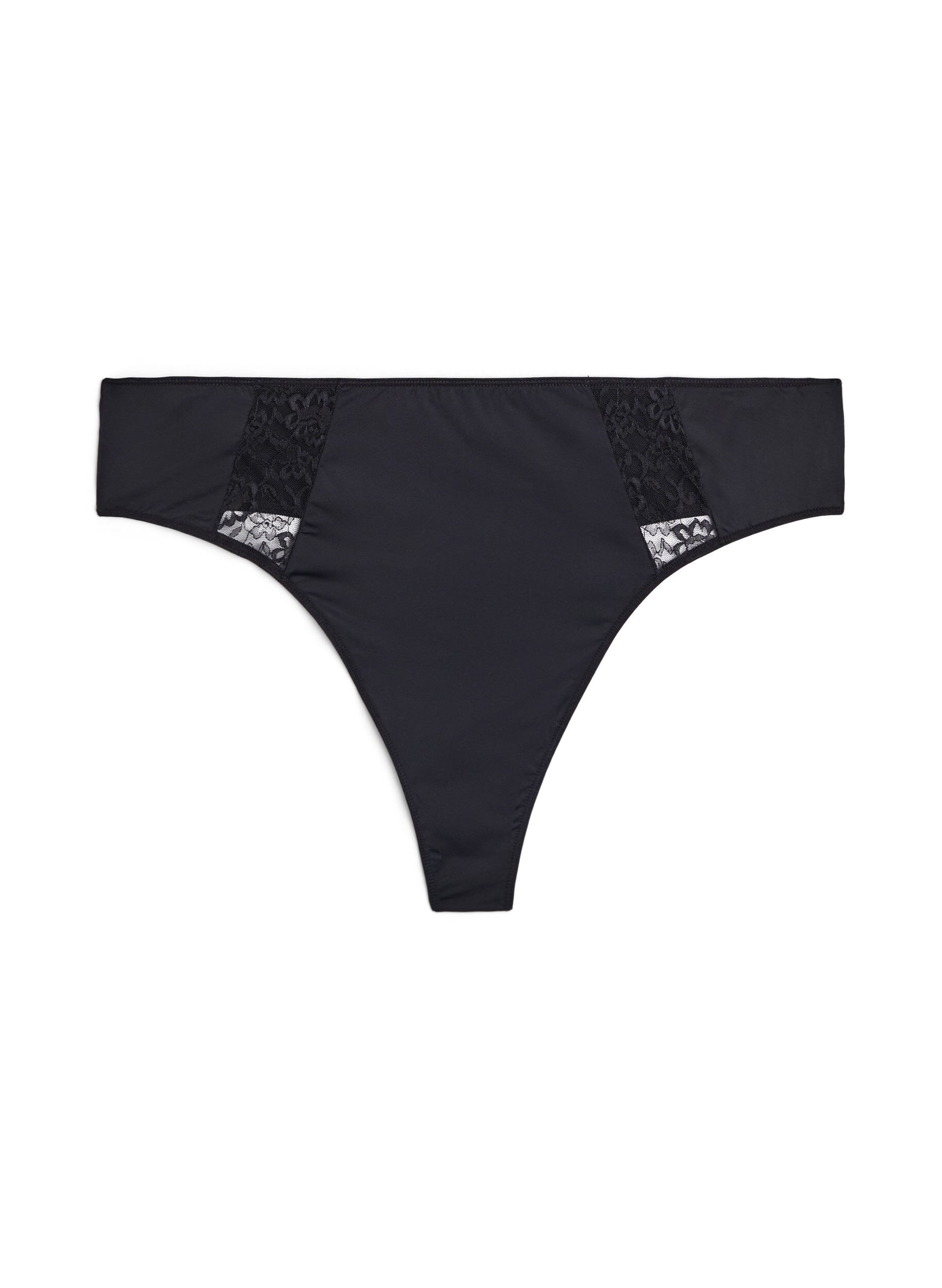 Zizzi3er Pack G-Strings mit Spitzendetails, Schwarz, Packshot image number 2