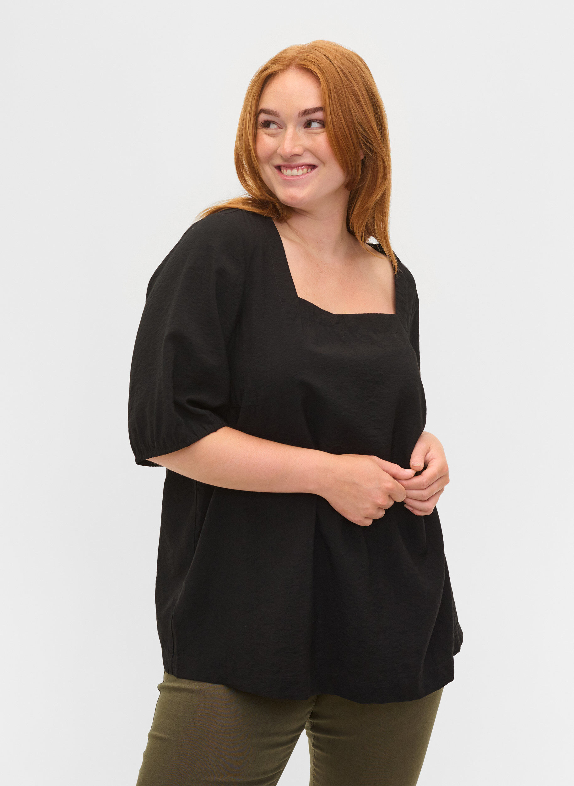 ZizziBluse mit Ballon&auml;rmeln, Black, Model image number 0