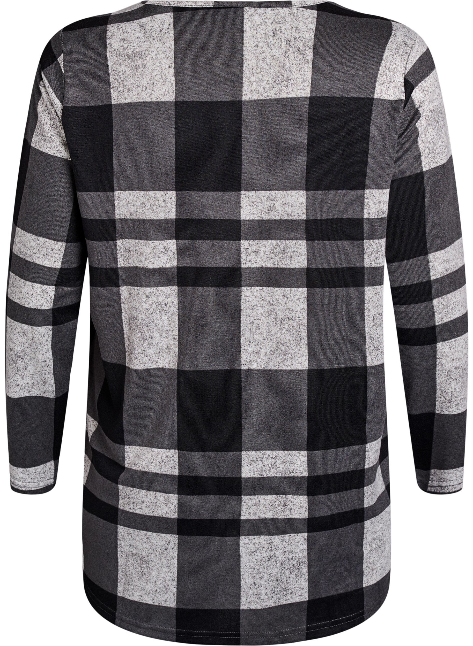 ZizziGemusterte Bluse mit langen &Auml;rmeln, Grau, Packshot image number 1