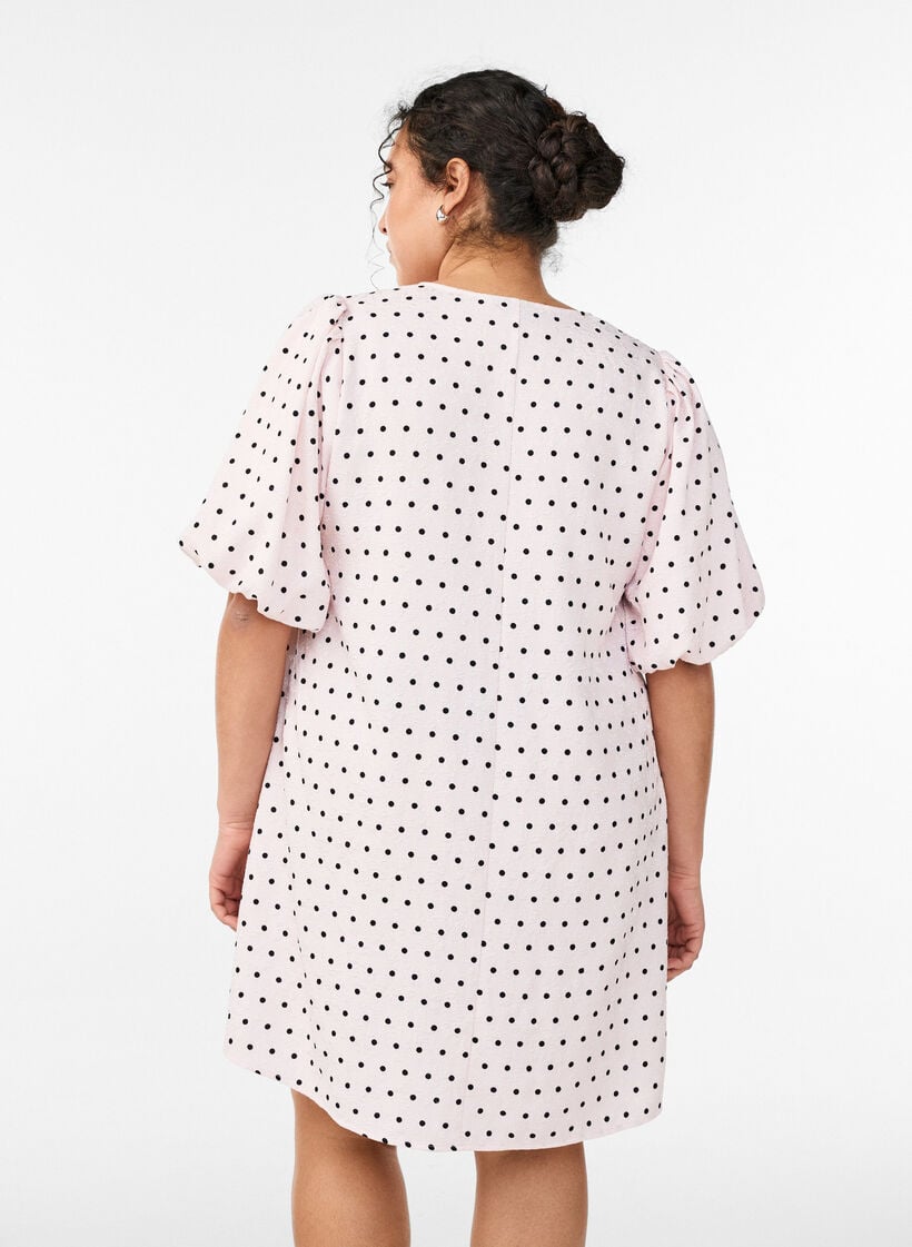 A-Linien-Kleid mit Polka Dots und Ballon&auml;rmeln, Pink, Model image number 2