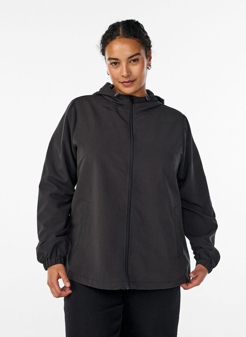 Leichte Jacke mit Kapuze und Rei&szlig;verschluss, Schwarz, Model image number 0