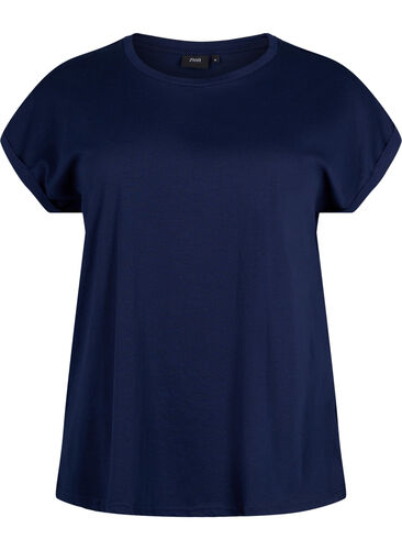 Kurzärmeliges T-Shirt aus einer Baumwollmischung, Navy Blazer, Packshot image number 0