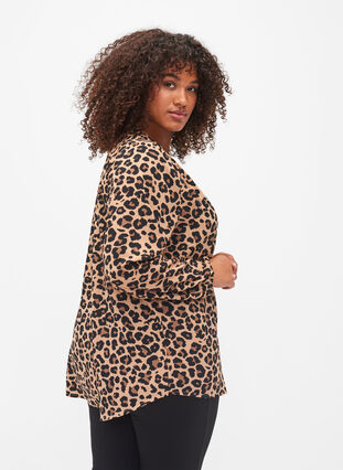 Langarm Bluse mit Print und V-Ausschnitt, Leopard, Model image number 1