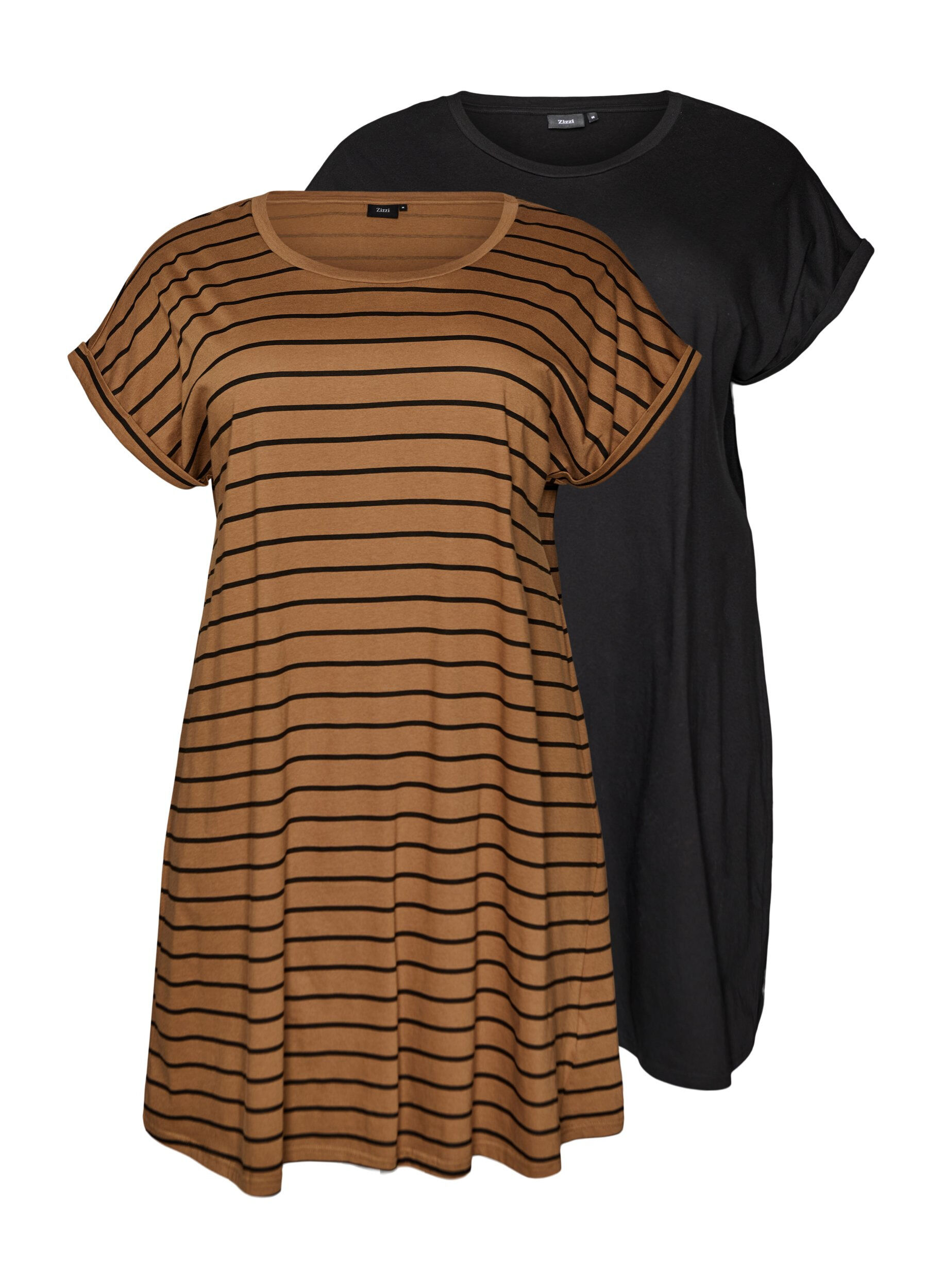 Zizzi2er-Pack T-Shirt-Kleid mit kurzen &Auml;rmeln, Braun, Packshot image number 0