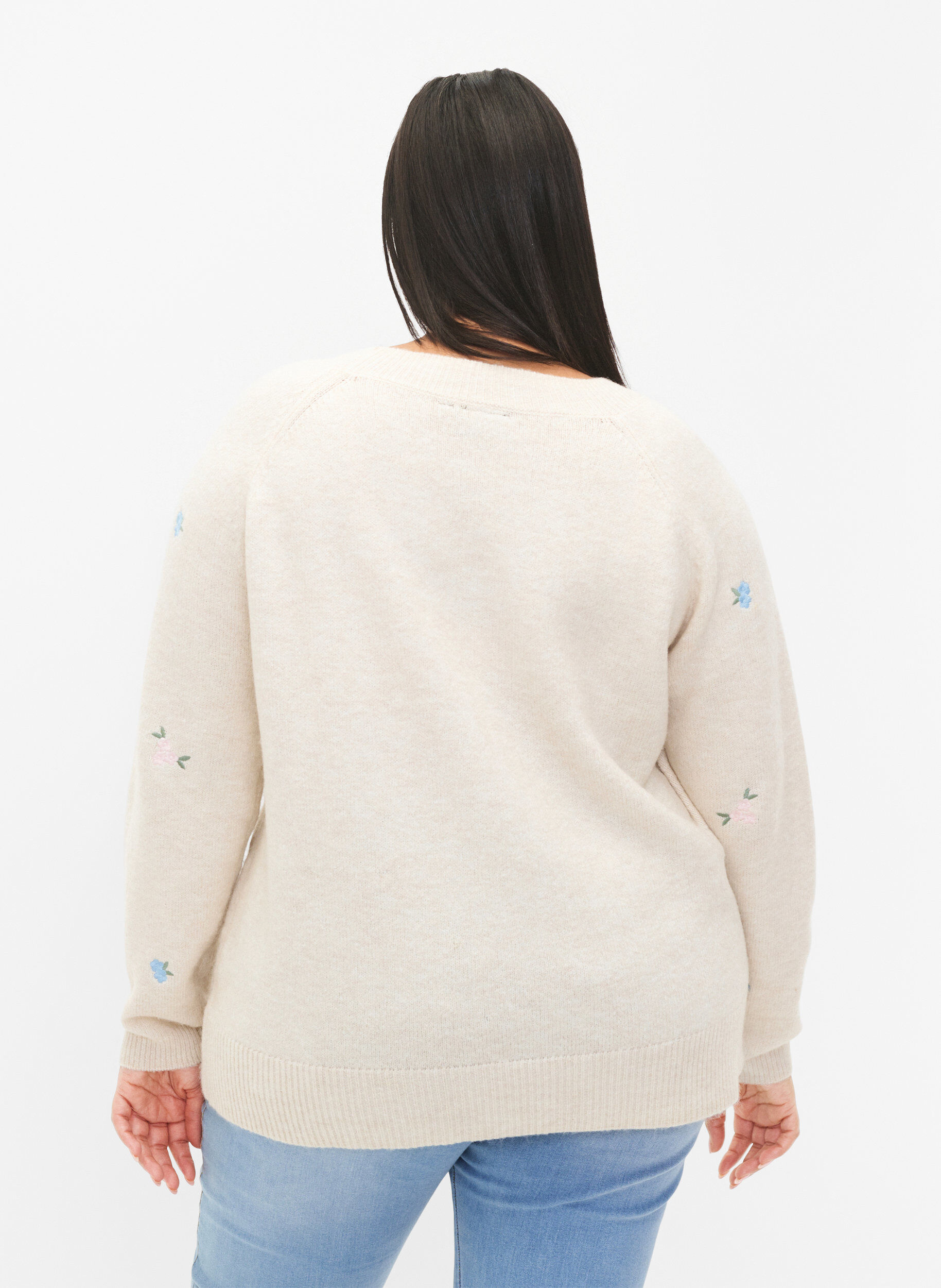 ZizziStrickpullover mit gestickten Blumen, Birch Comb, Model image number 1