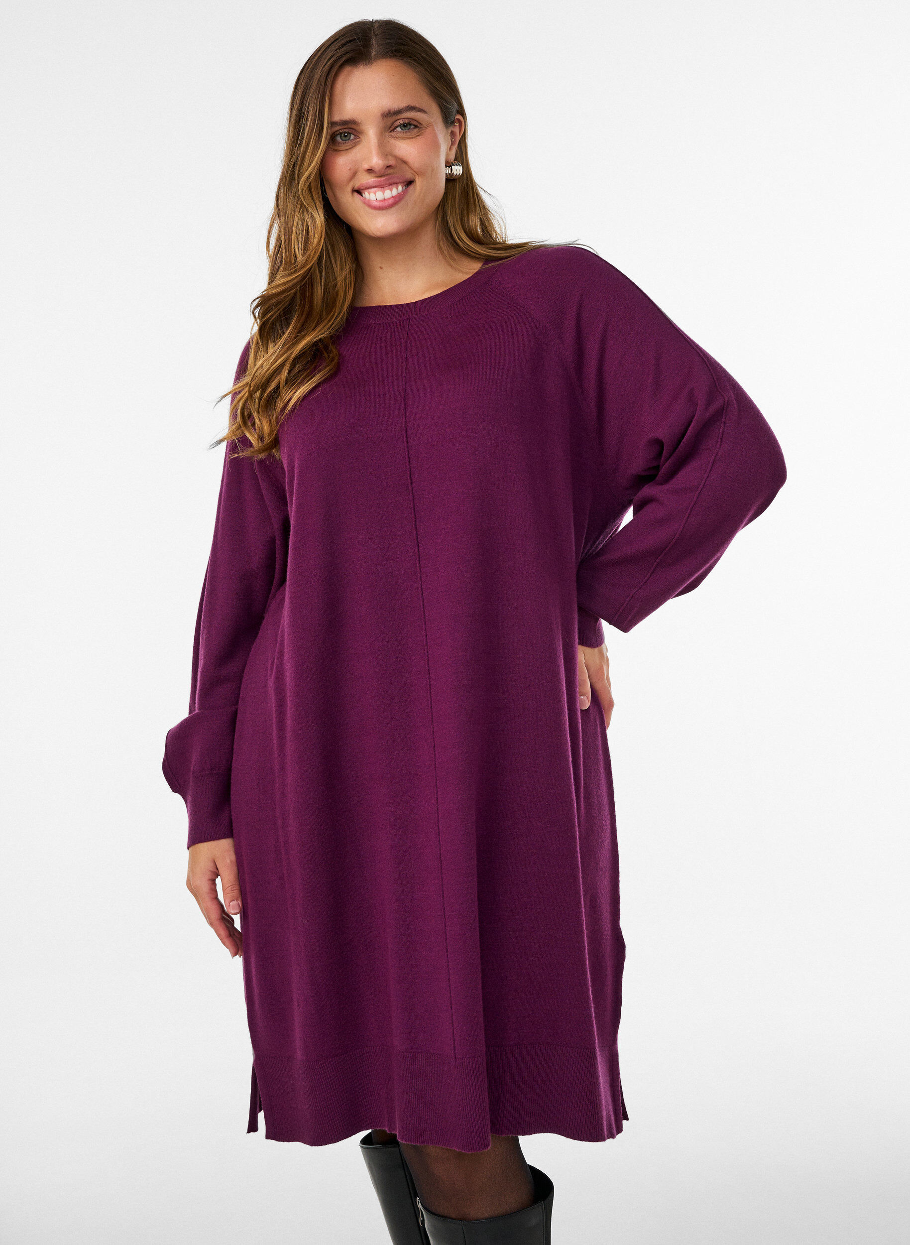 ZizziStrickkleid mit Raglan&auml;rmeln und Mittelnaht, Rot, Model image number 0