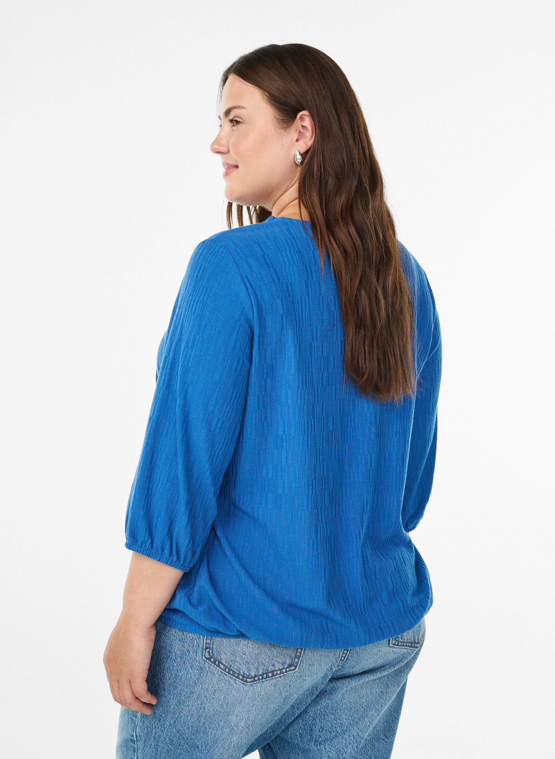 ZizziBluse mit Struktur und 3/4-&Auml;rmeln, Blau, Model image number 2