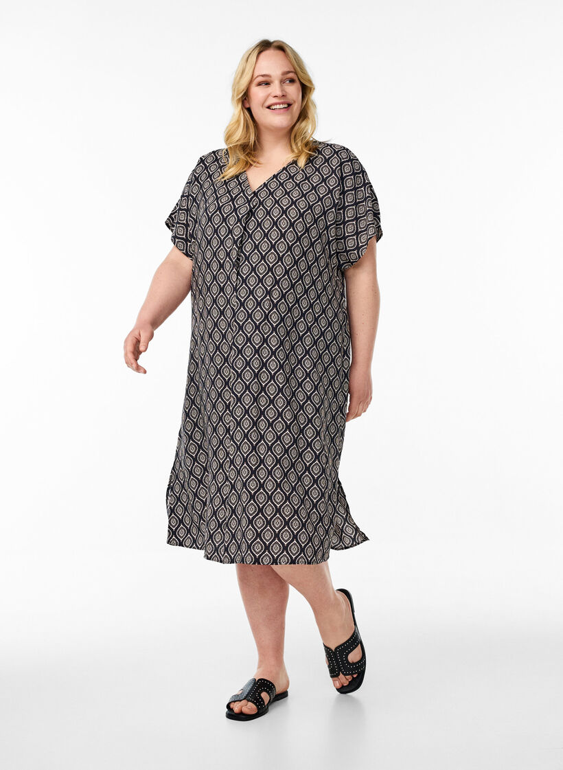 Kleid aus Viskose mit V-Ausschnitt, Blau, Model image number 1