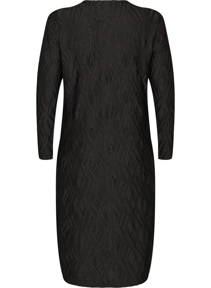 Midikleid mit gewellter Struktur und langen &Auml;rmeln, Schwarz, Packshot image number 1