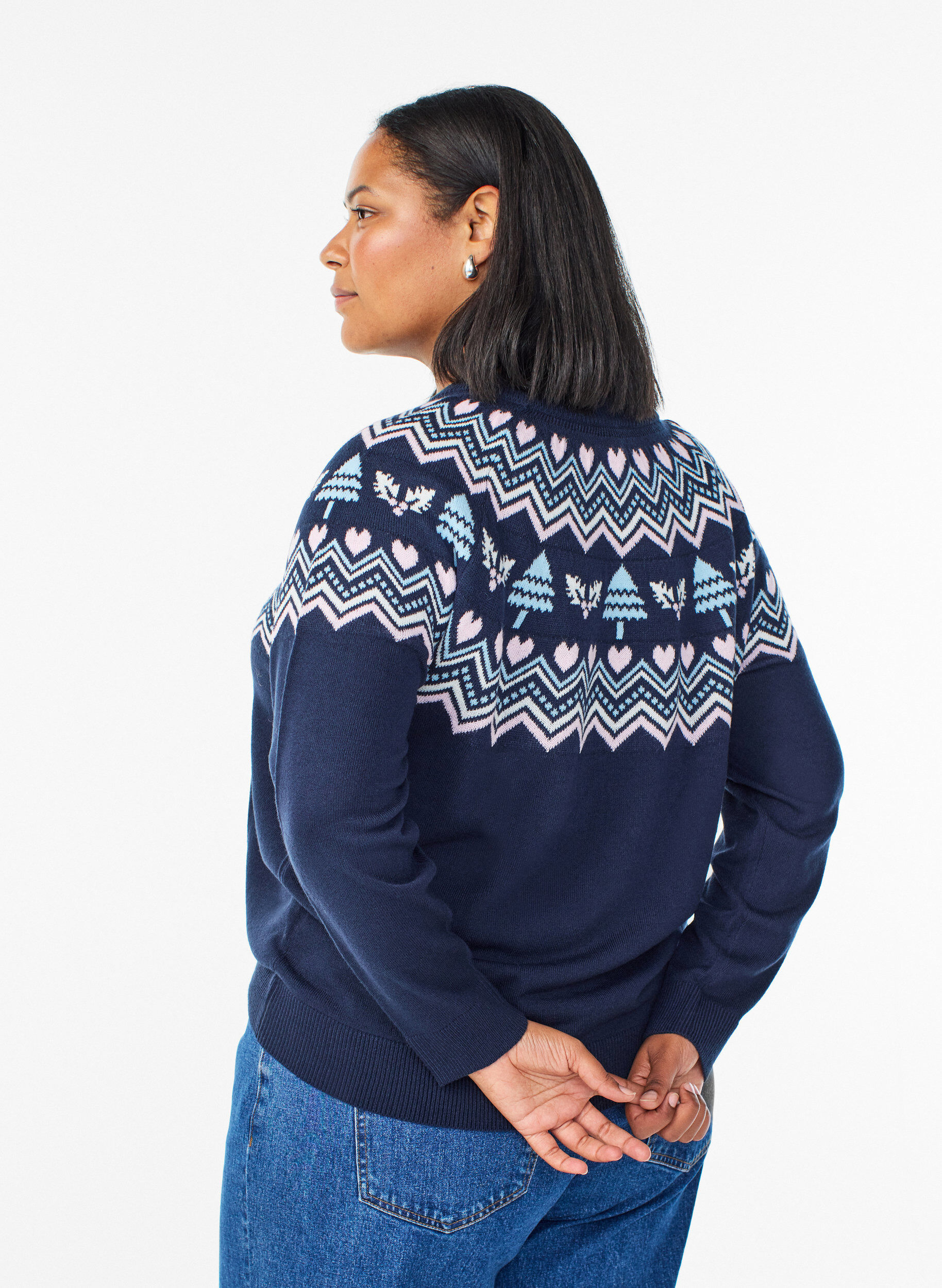 ZizziStrickbluse mit Jacquardmuster und Weihnachtsmotiven, Blau, Model image number 2