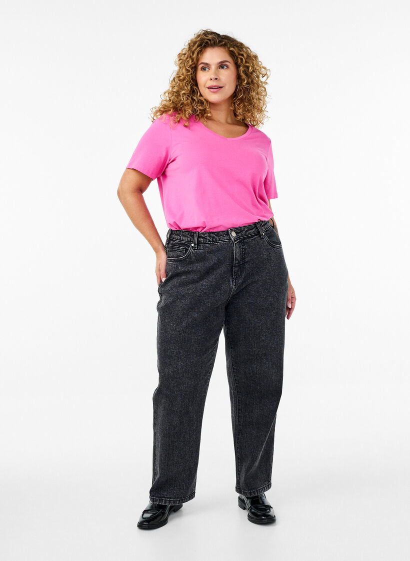 Einfarbiges basic T-Shirt aus Baumwolle, Pink, Model image number 1