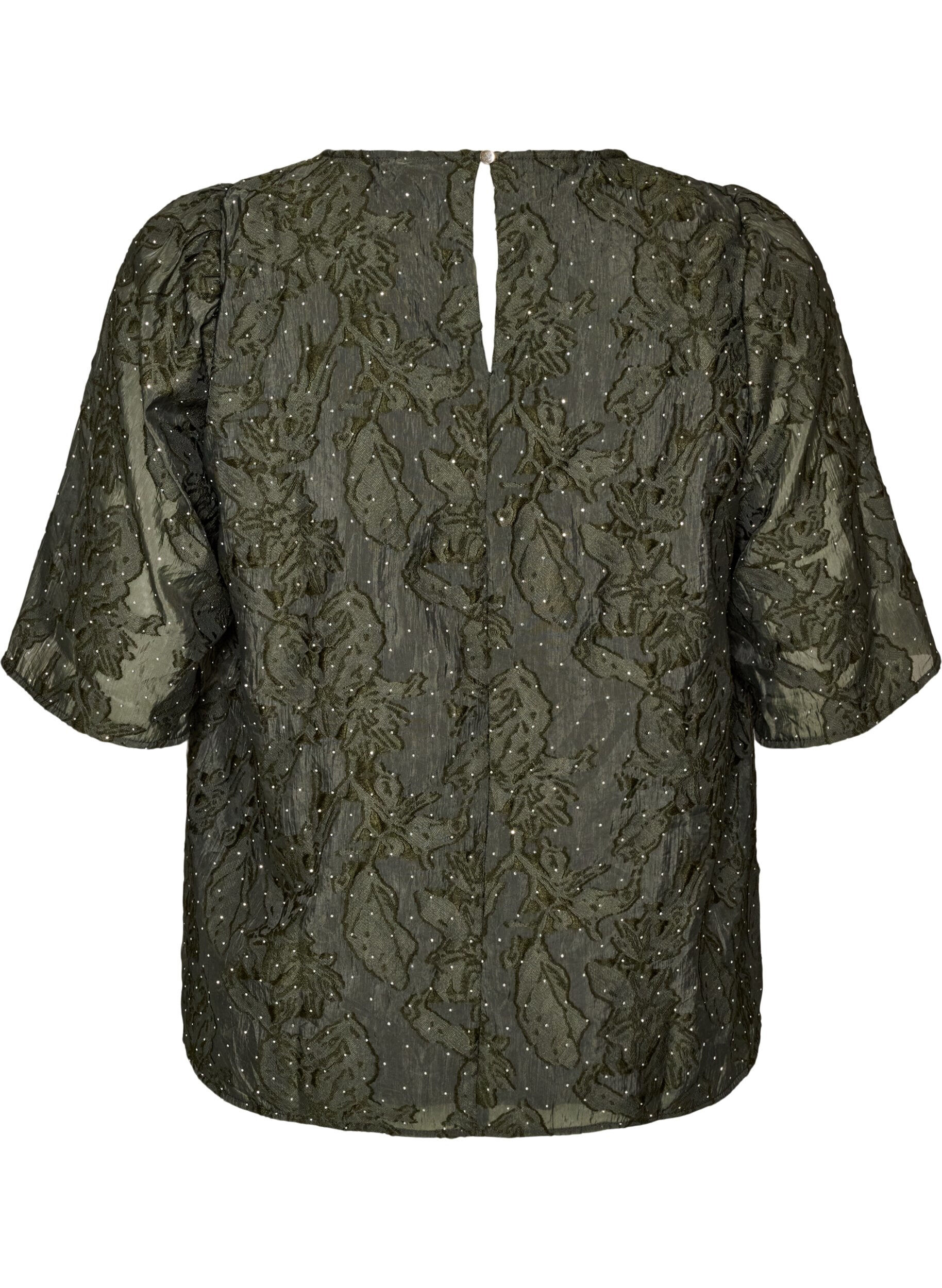 ZizziJacquardbluse mit funkelnden Details und Puff&auml;rmeln, Gr&uuml;n, Packshot image number 1