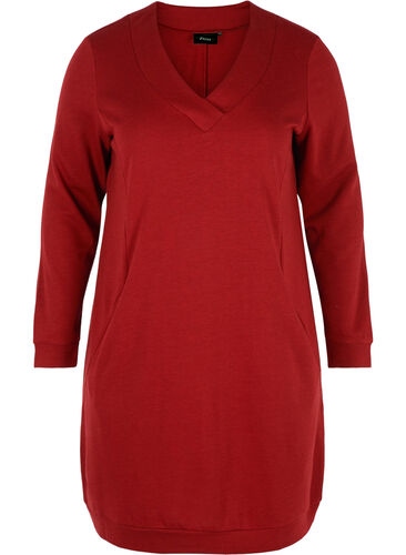 Sweatshirt-Kleid mit V-Ausschnitt, Red Dahlia, Packshot image number 0