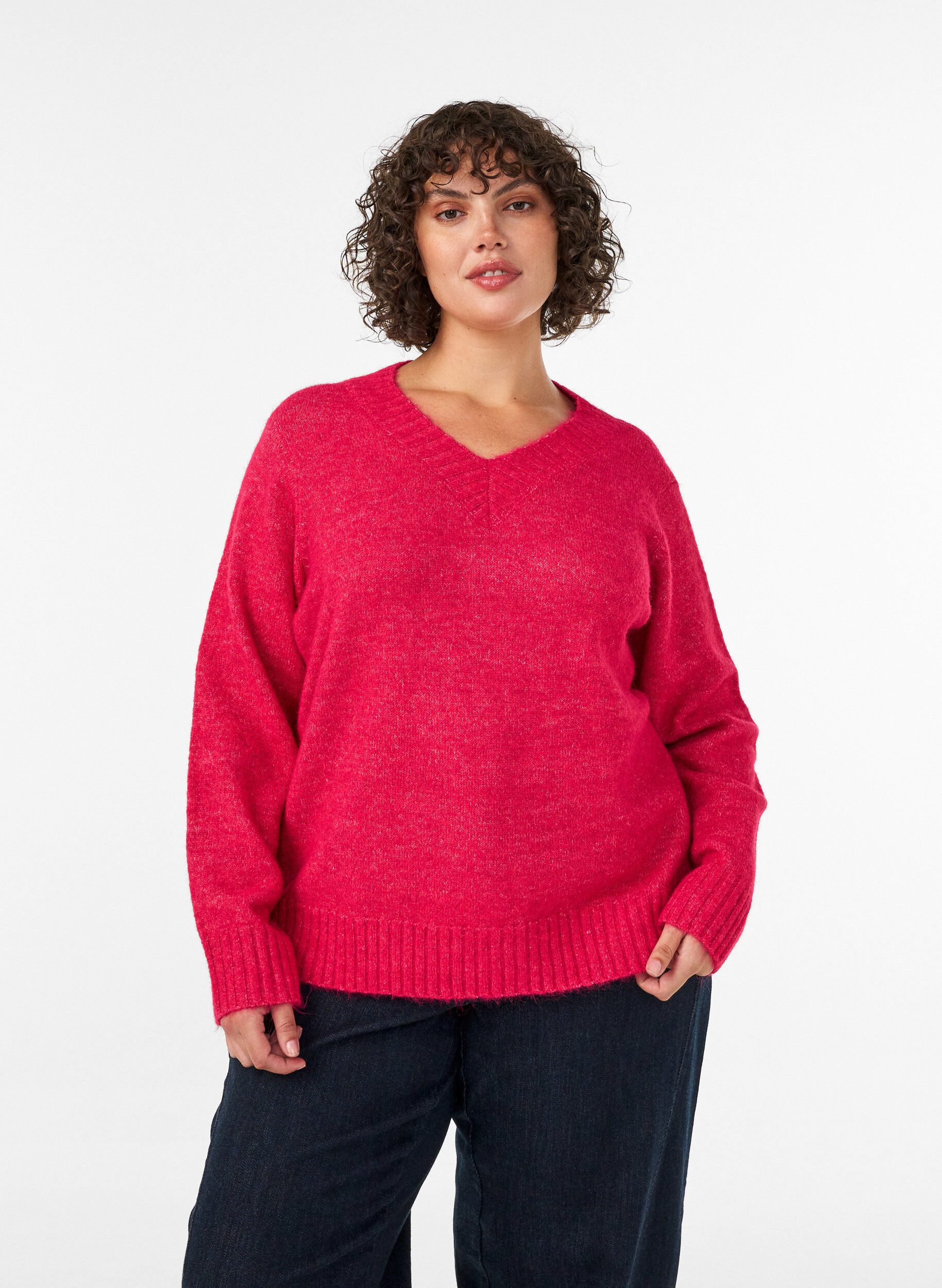 Pullover mit V-Ausschnitt, Pink, Model