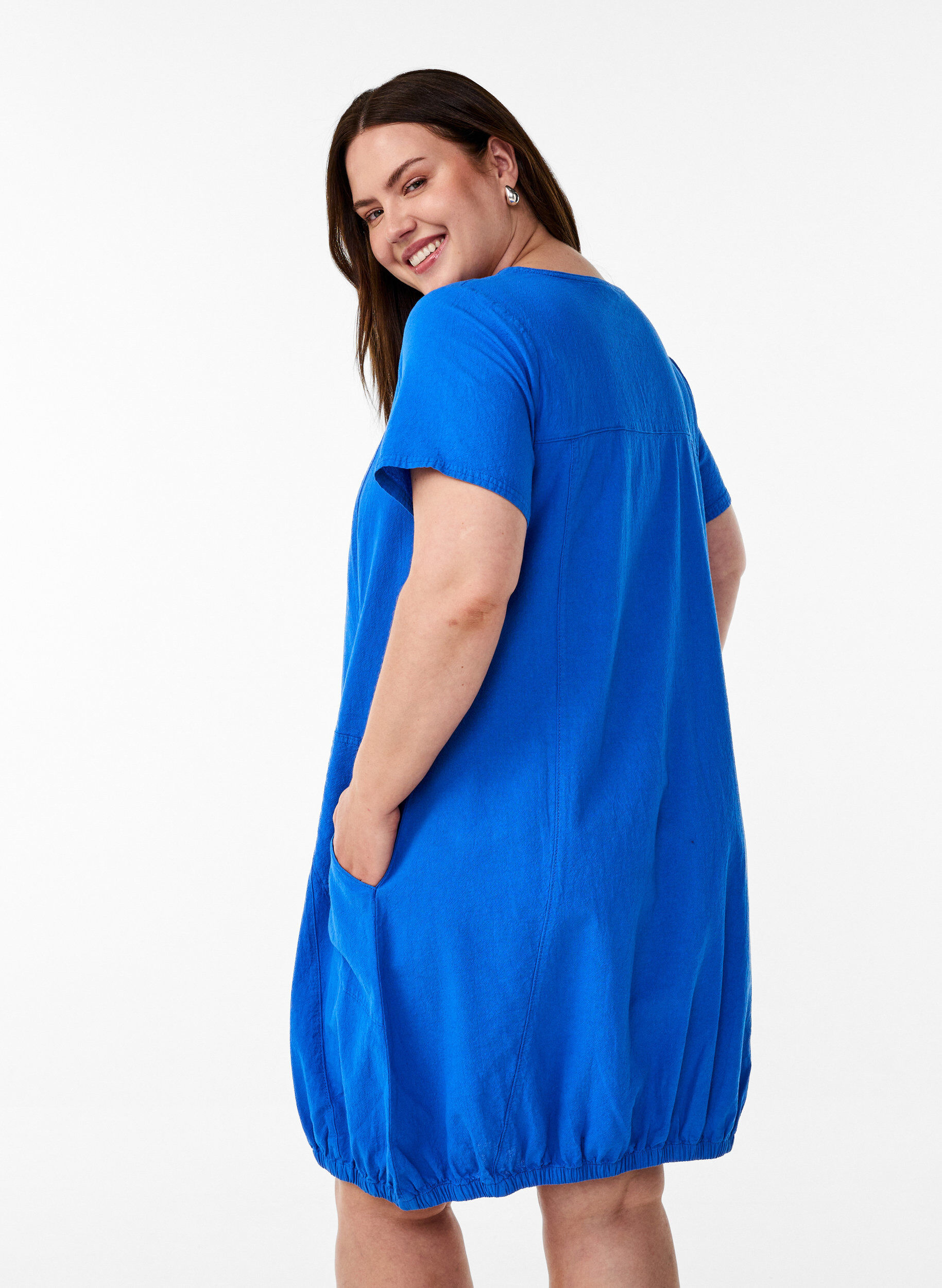 ZizziBaumwollkleid mit kurzen &Auml;rmeln, Blau, Model image number 2