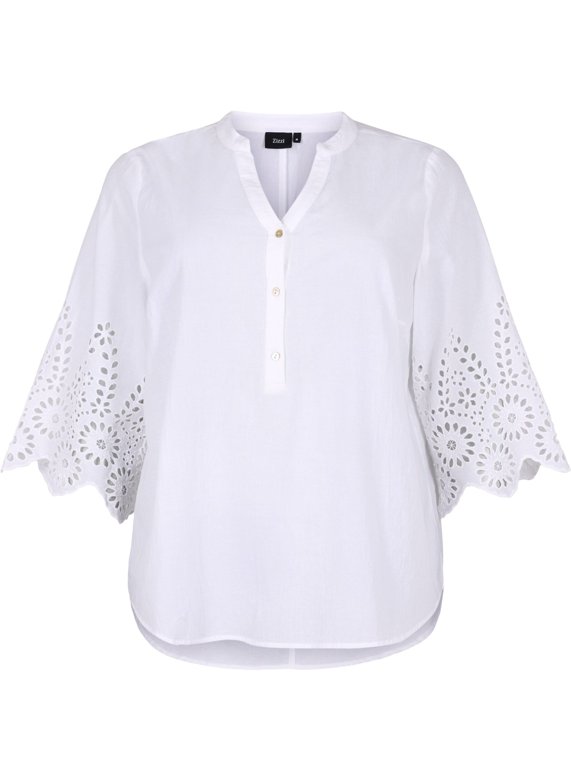 ZizziBluse mit Spitzenbesatz und 3/4-&Auml;rmeln, Bright White, Packshot image number 0