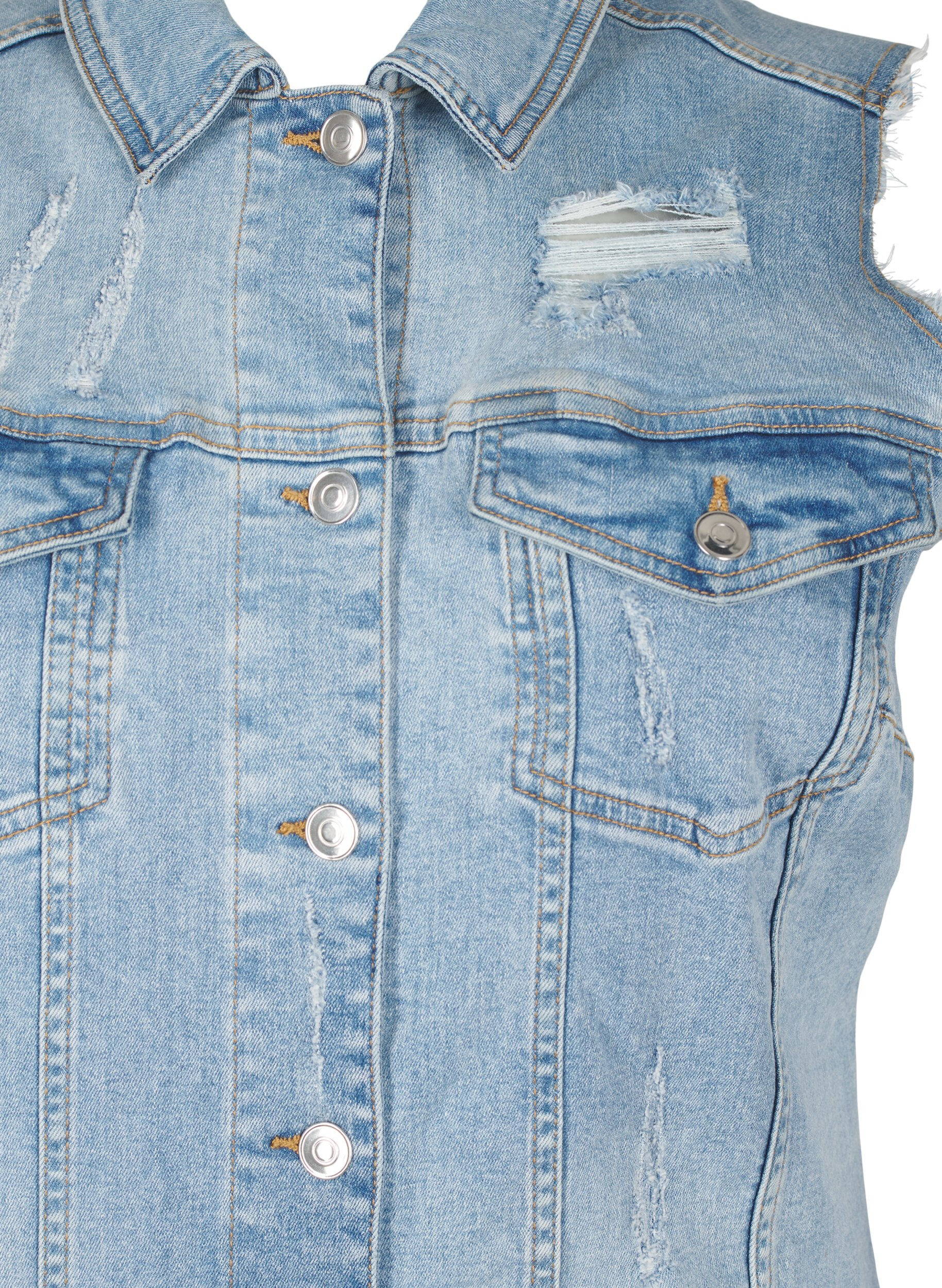 Zizzi&Auml;rmelloses Jeanskleid mit Schnittkantendetails, Light Blue Denim, Packshot image number 2