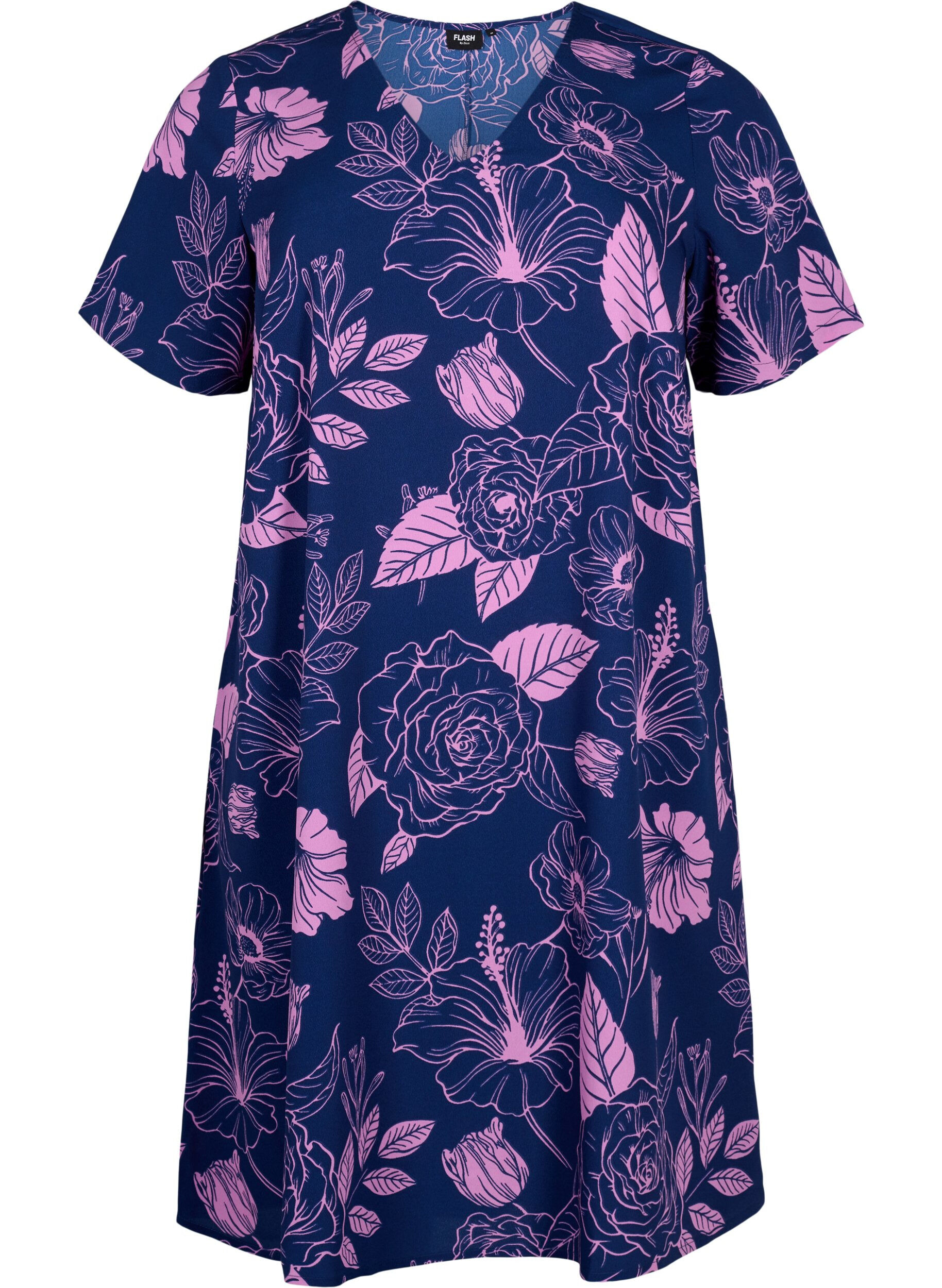 ZizziFLASH &ndash; Kleid mit V-Ausschnitt und Blumendruck, Medieval Blue Flower, Packshot image number 0