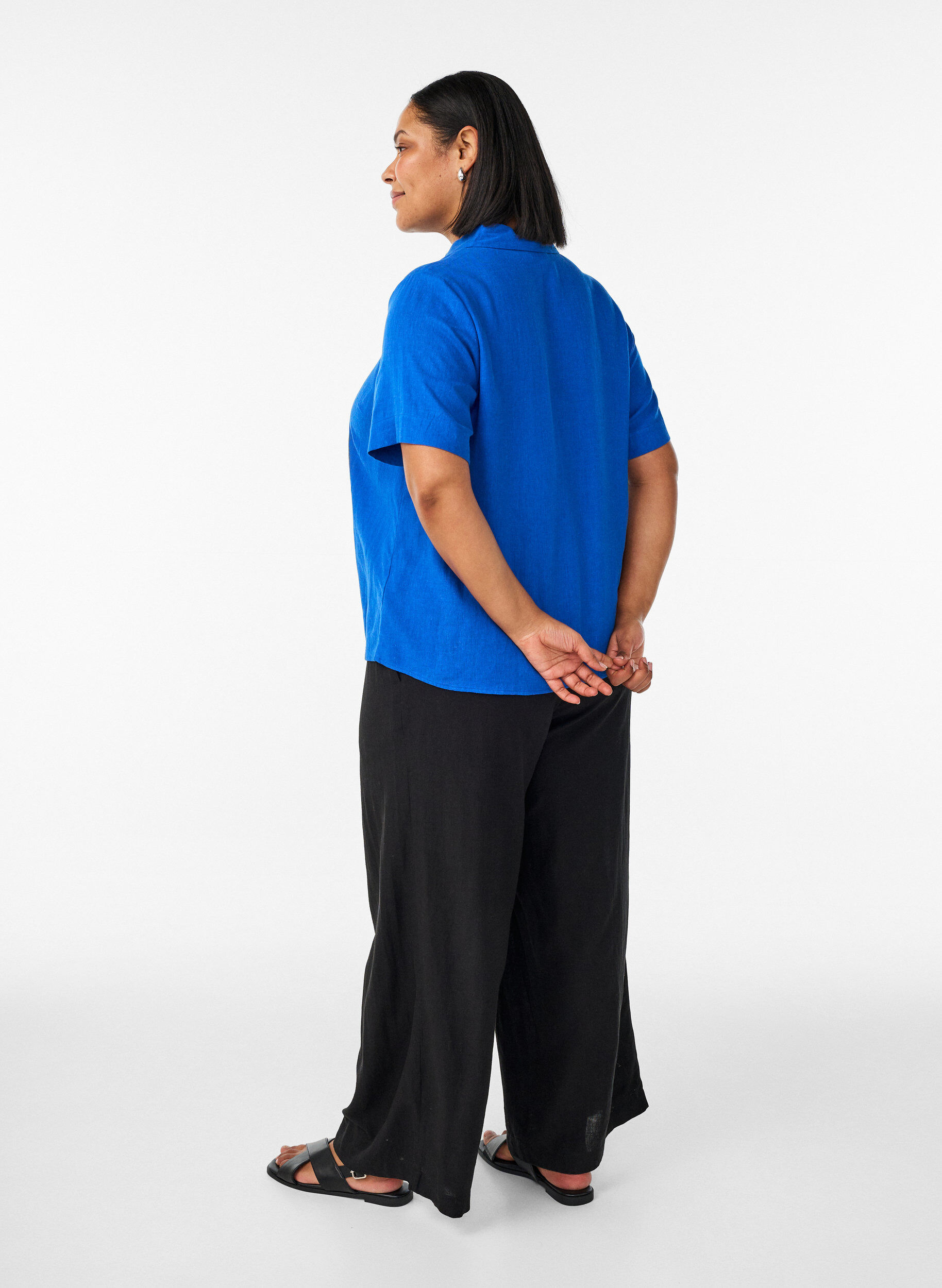 ZizziHose aus Leinen und Viskose mit weitem Bein, Schwarz, Model image number 1