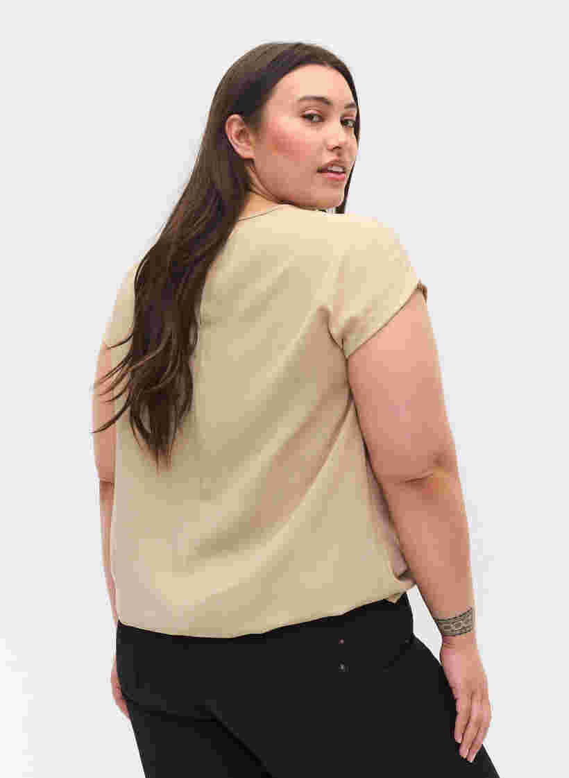 Kurzarm Bluse aus Viskose mit Rundhals, Oxford Tan, Model image number 1