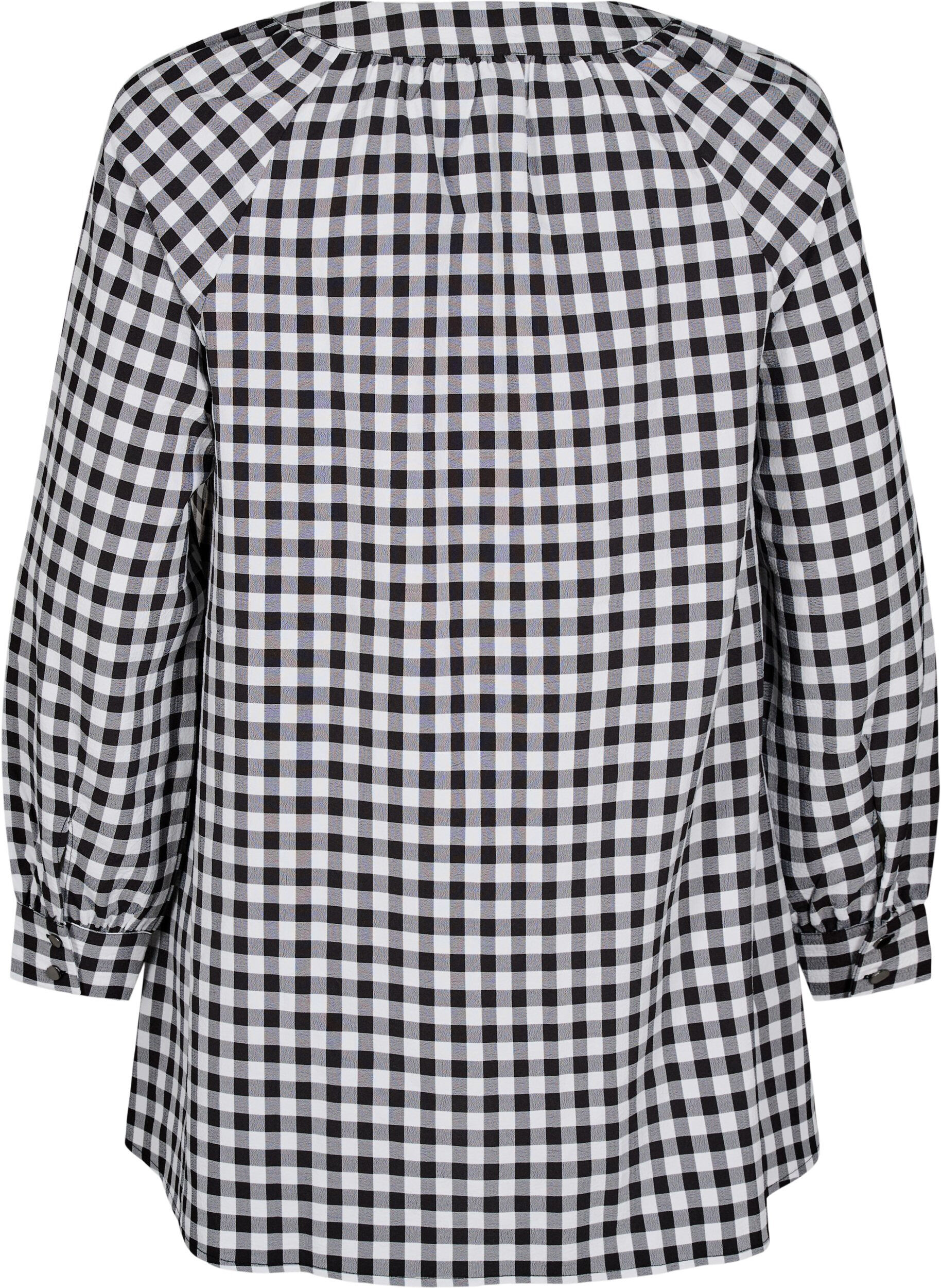 ZizziKarierte Tunika mit V-Ausschnitt, Black/W. Gingham, Packshot image number 1