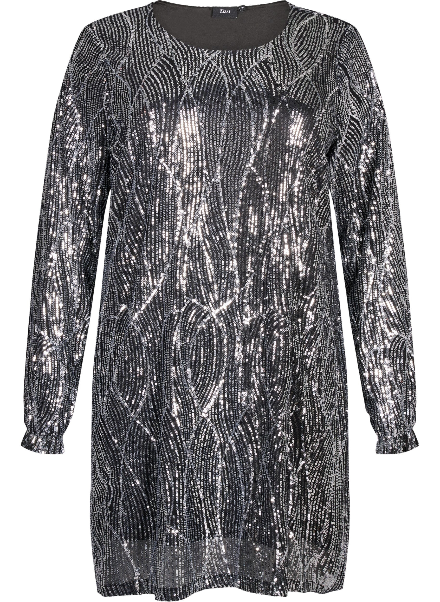 ZizziLang&auml;rmliges Paillettenkleid mit Muster, Silver Sequins, Packshot image number 0