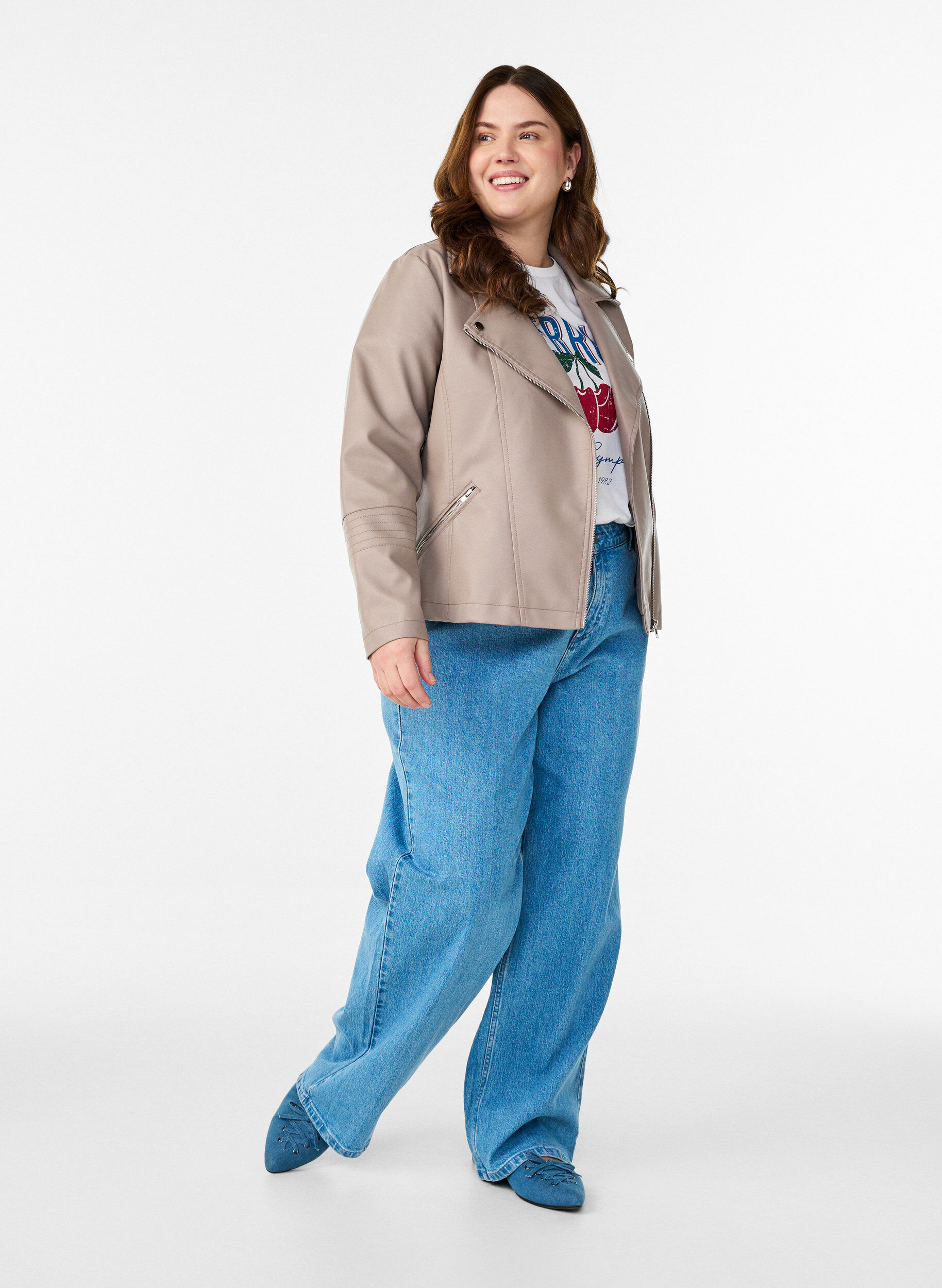 ZizziBikerjacke aus Kunstleder, Grau, Model image number 1